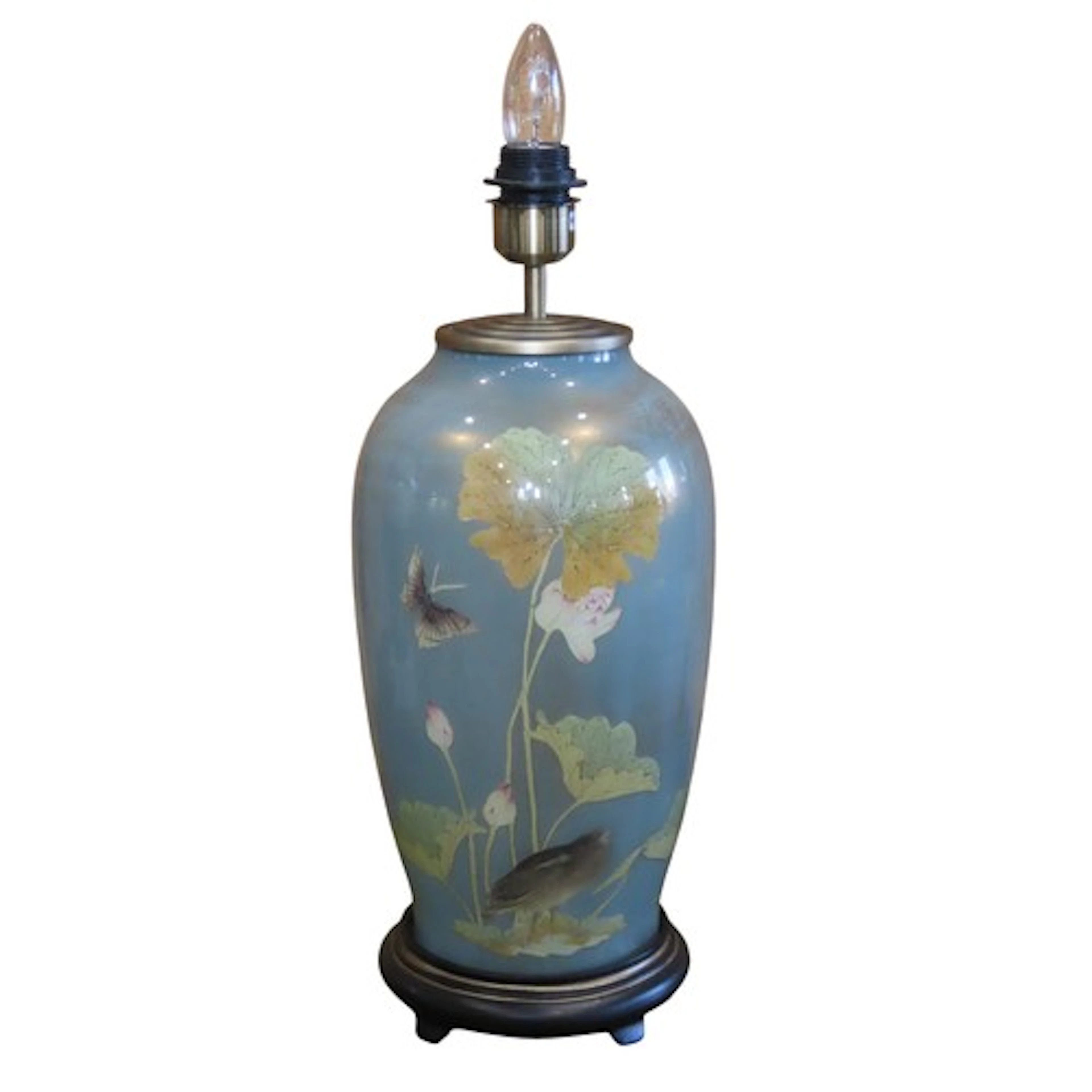 A contemporary Chinese style oviform ceramic table lamp with...