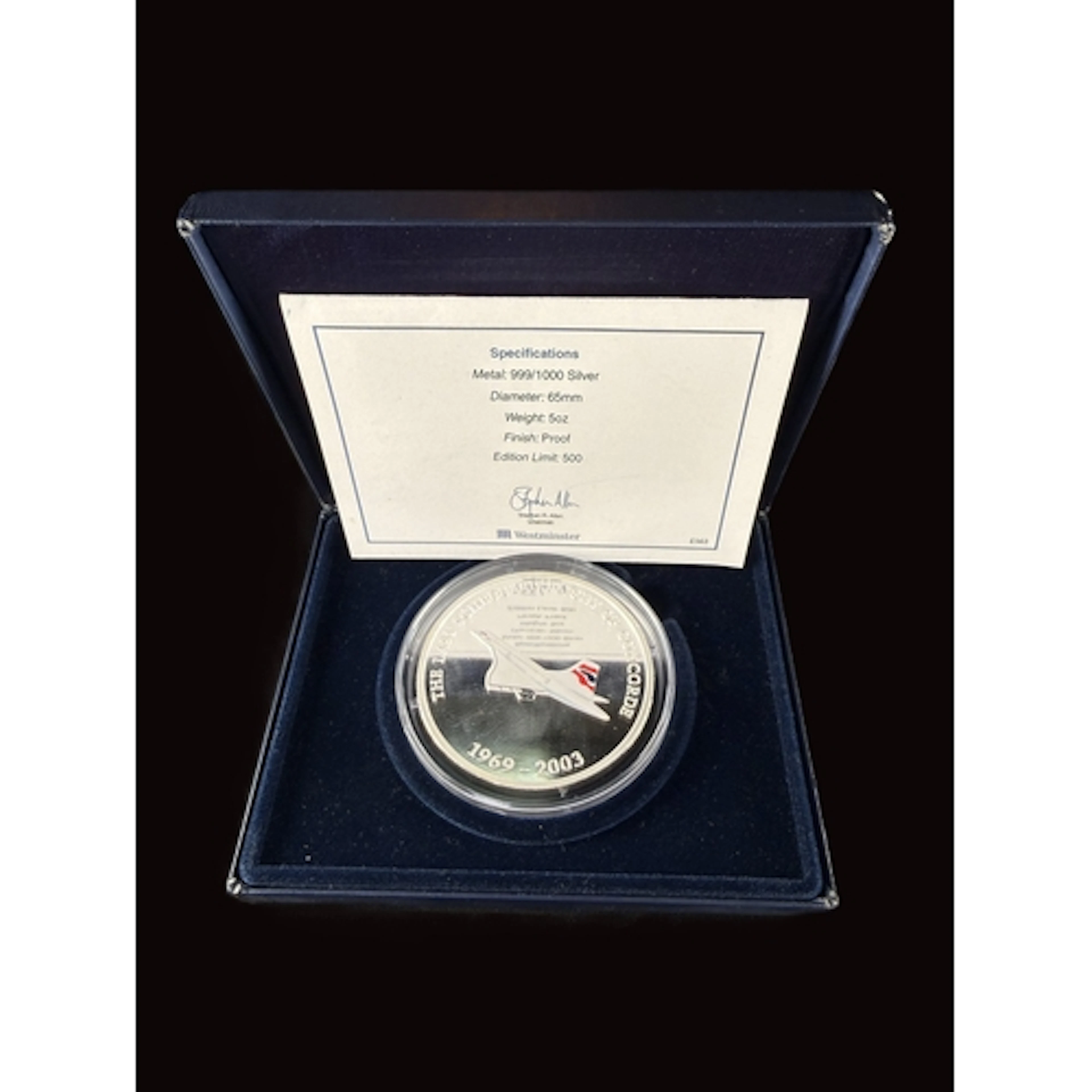 A Westminster 5oz fine silver medal, 'The Last Scheduled Fli...