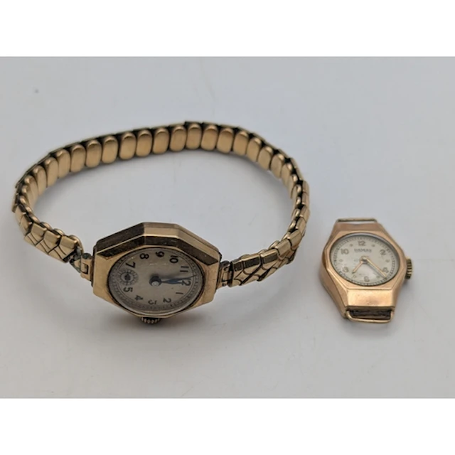 Two 9ct yellow gold octagonal shaped cased ladies wristwatch...
