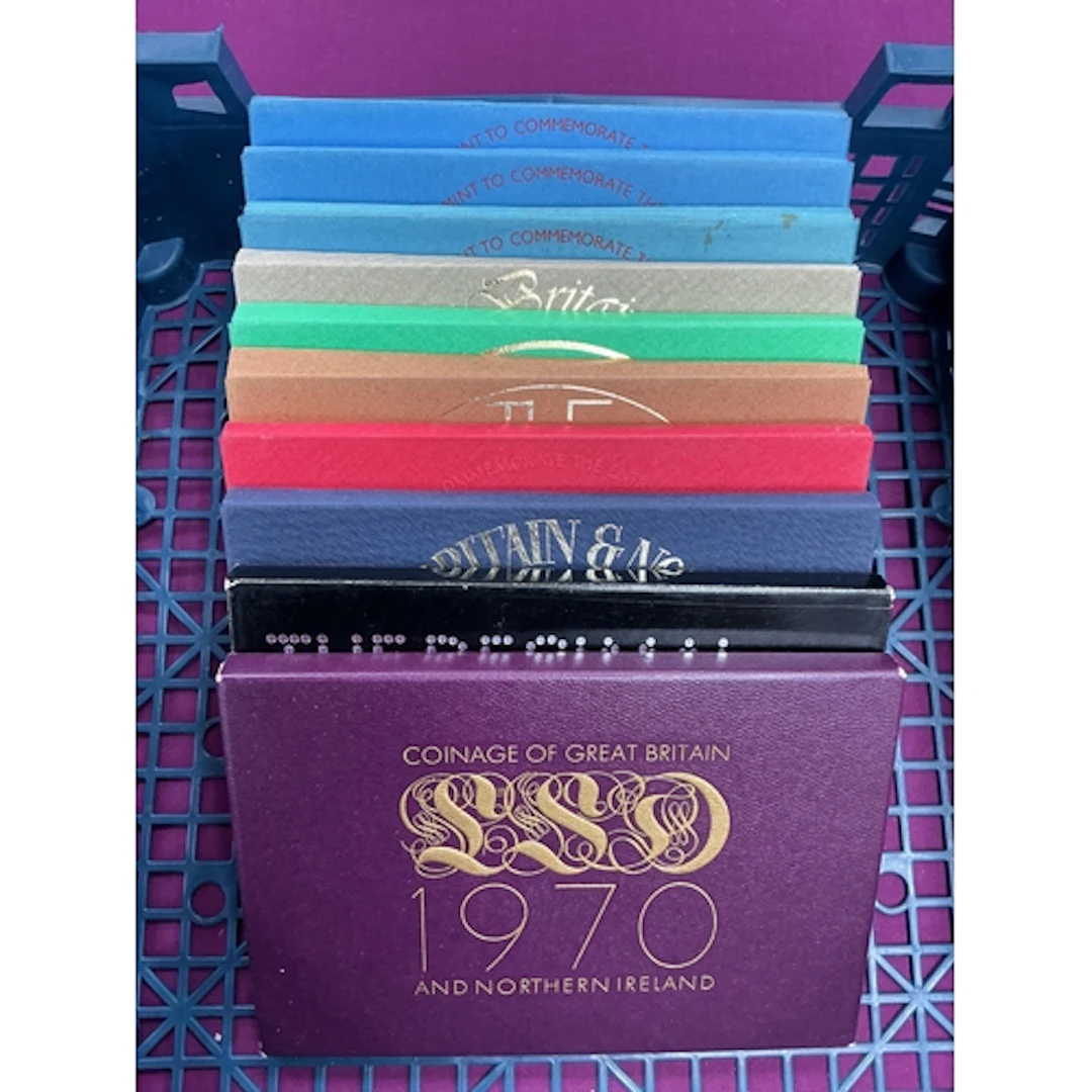 Collection Of Ten Royal Mint Proof Annual Coin Sets, 1970 - ...