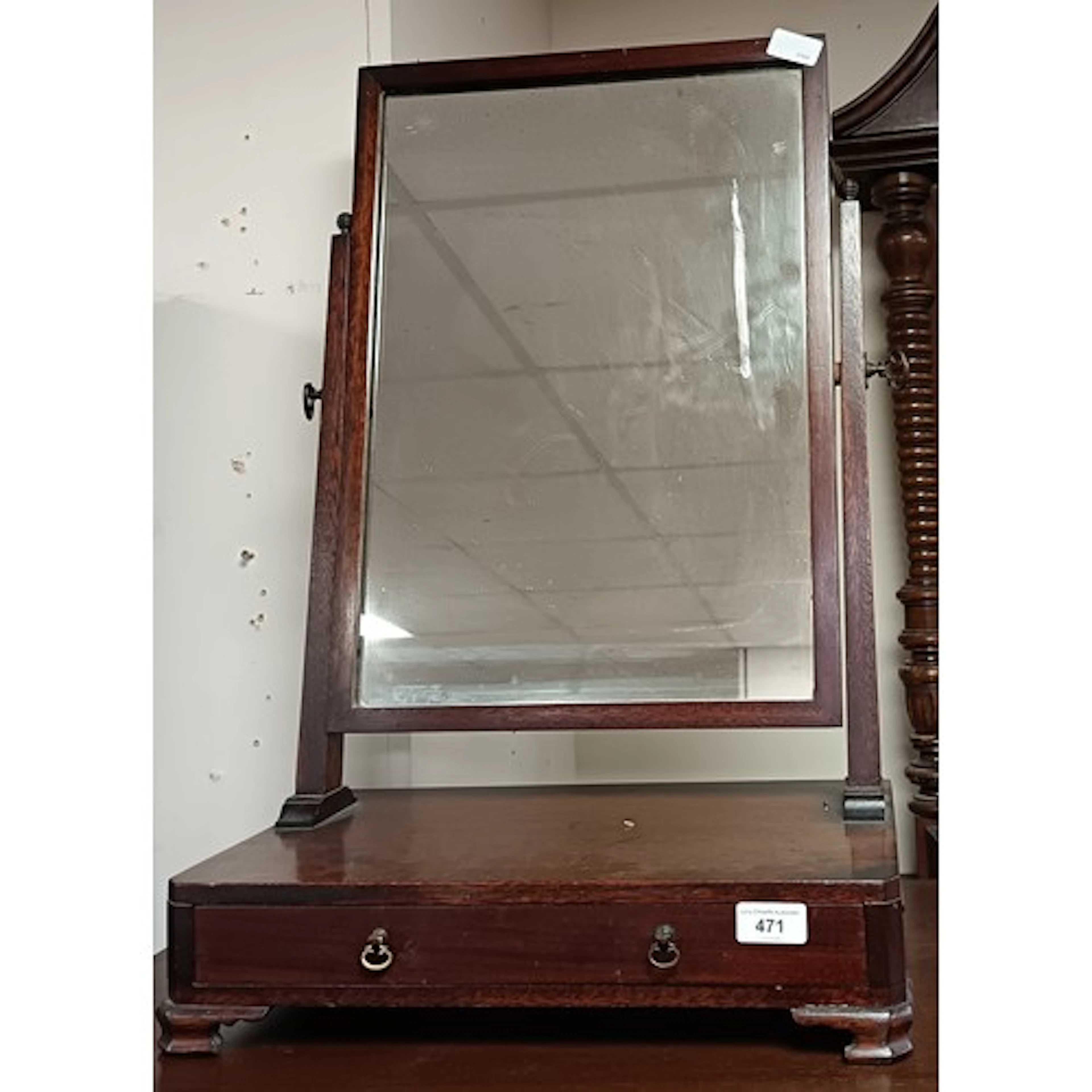 Mahogany tabletop swing dressing mirror with drawer, H: 70cm...