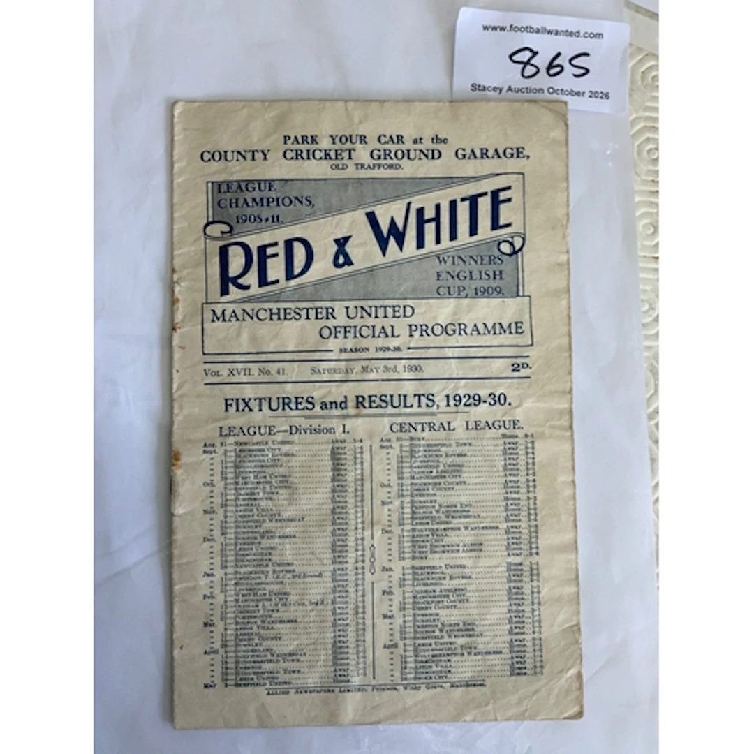 1929 - 1930 Manchester United v Sheffield United Football Pr...