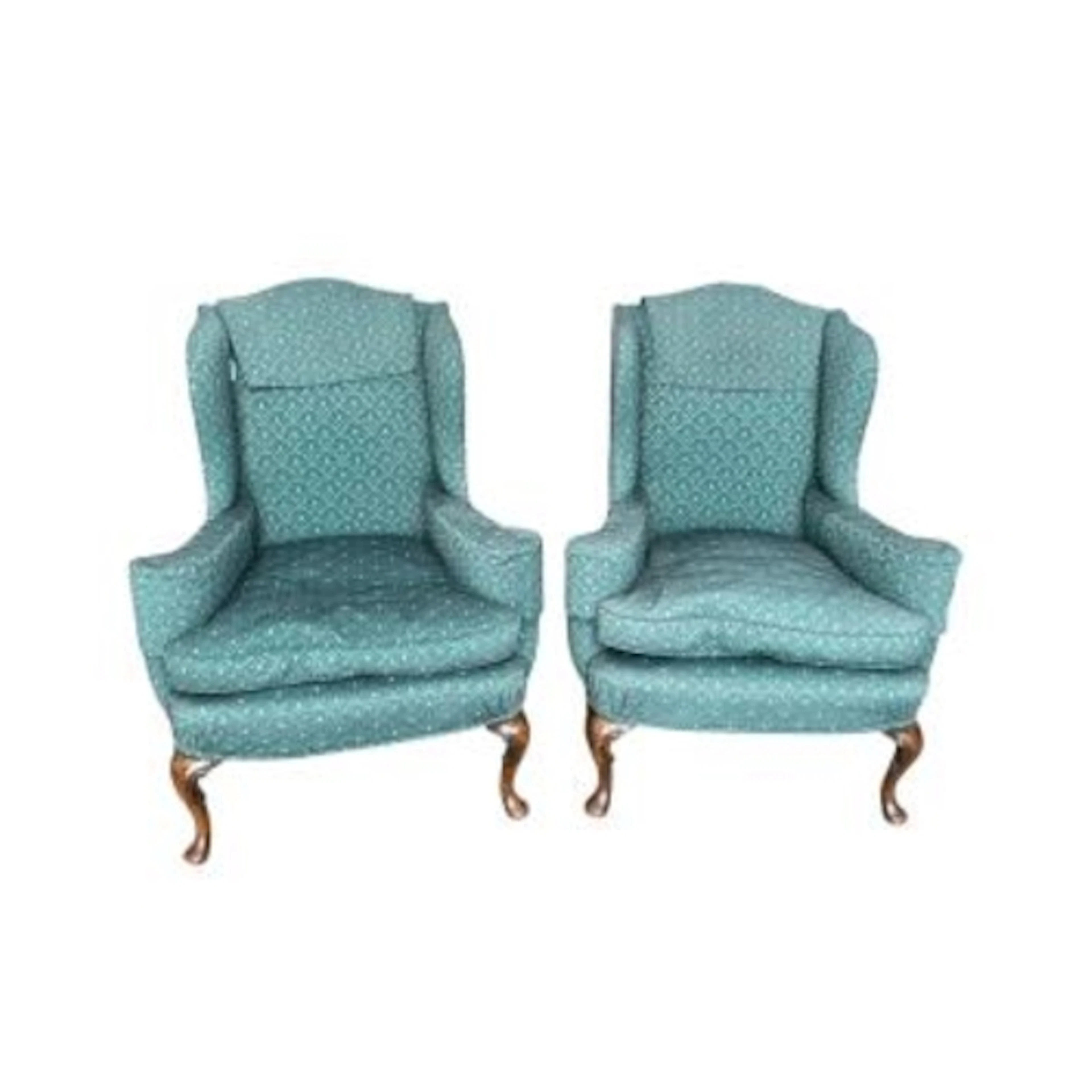A pair of early 20th century Queen Anne style wing armchairs...