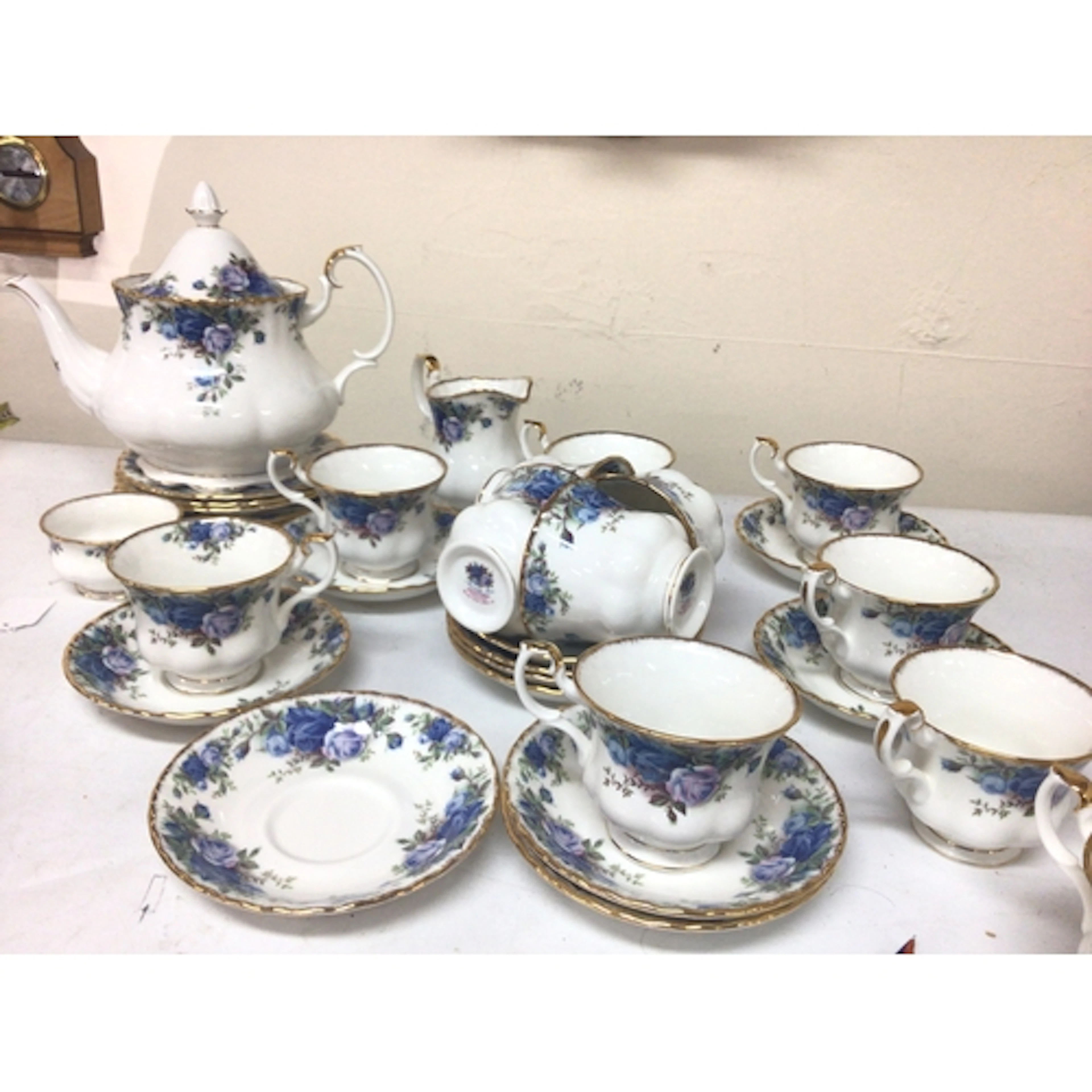 A Royal Albert Moonlight Rose tea set with tea pot twe...