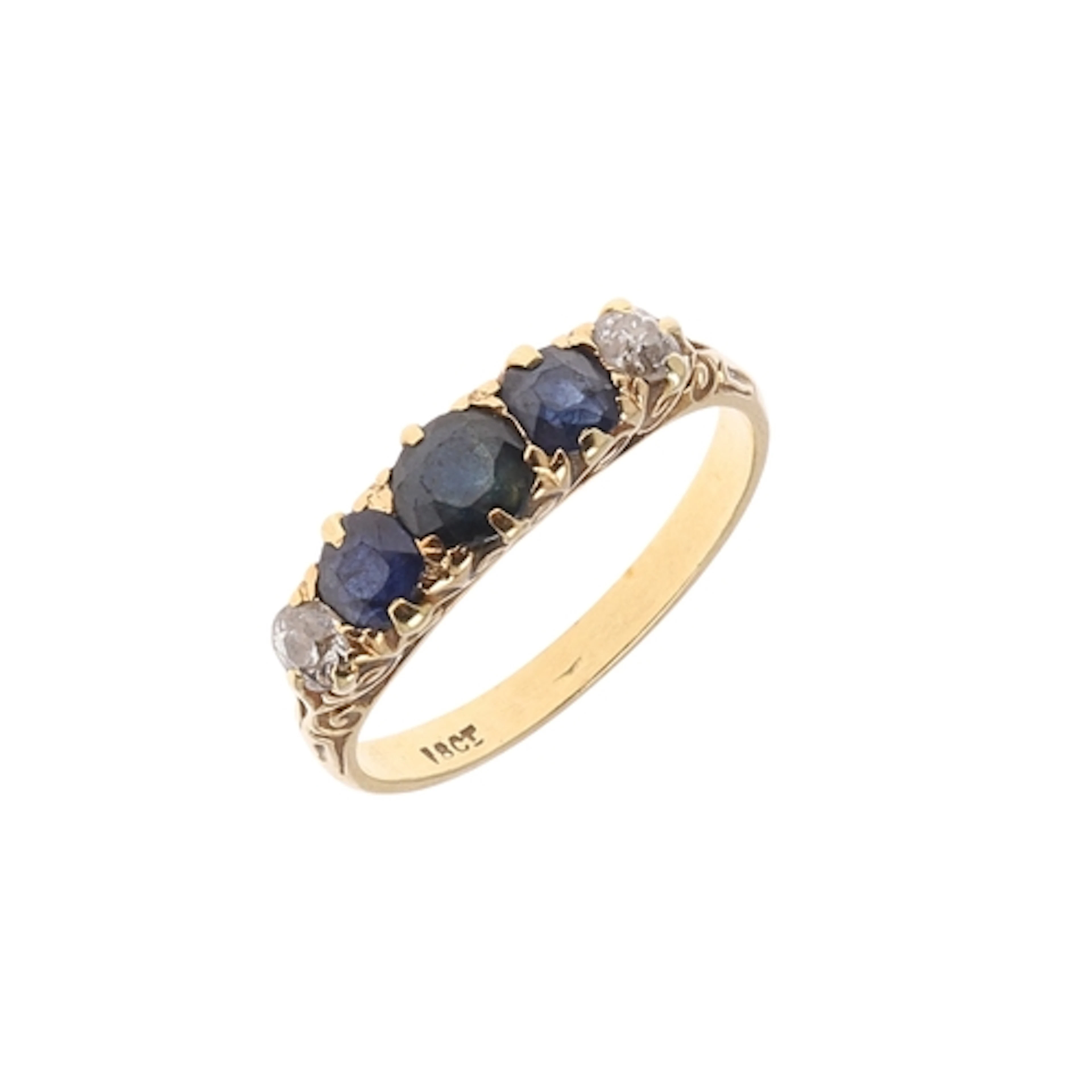 A SAPPHIRE AND DIAMOND RING. mounted with three circular-cut...