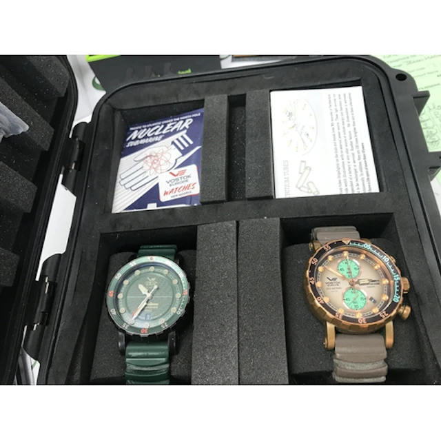 Two Vostok Nuclear Submarine SSN571 watches, cased. Seen wor...