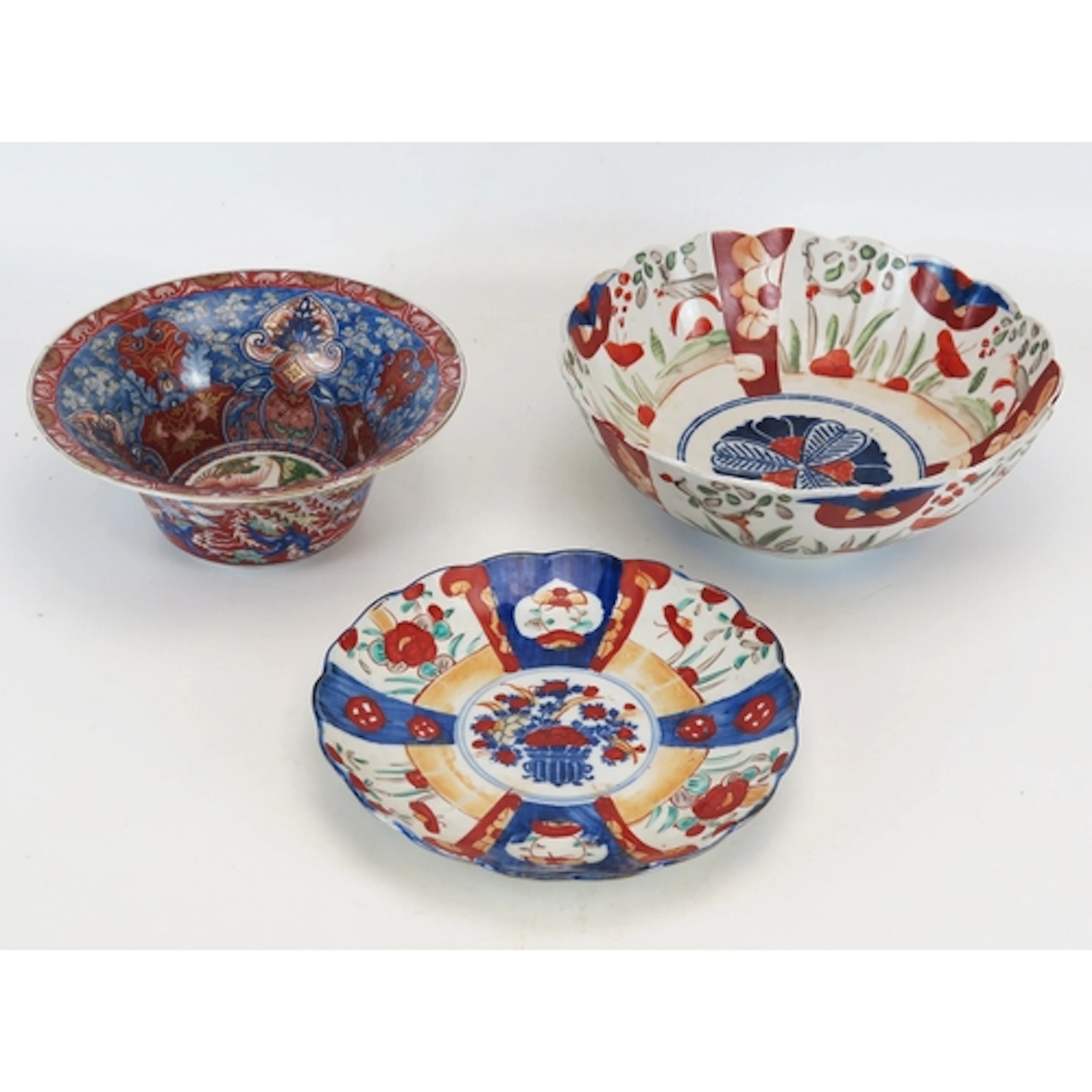 An Imari porcelain bowl, an Imari dish, and a Chinese Imari ...
