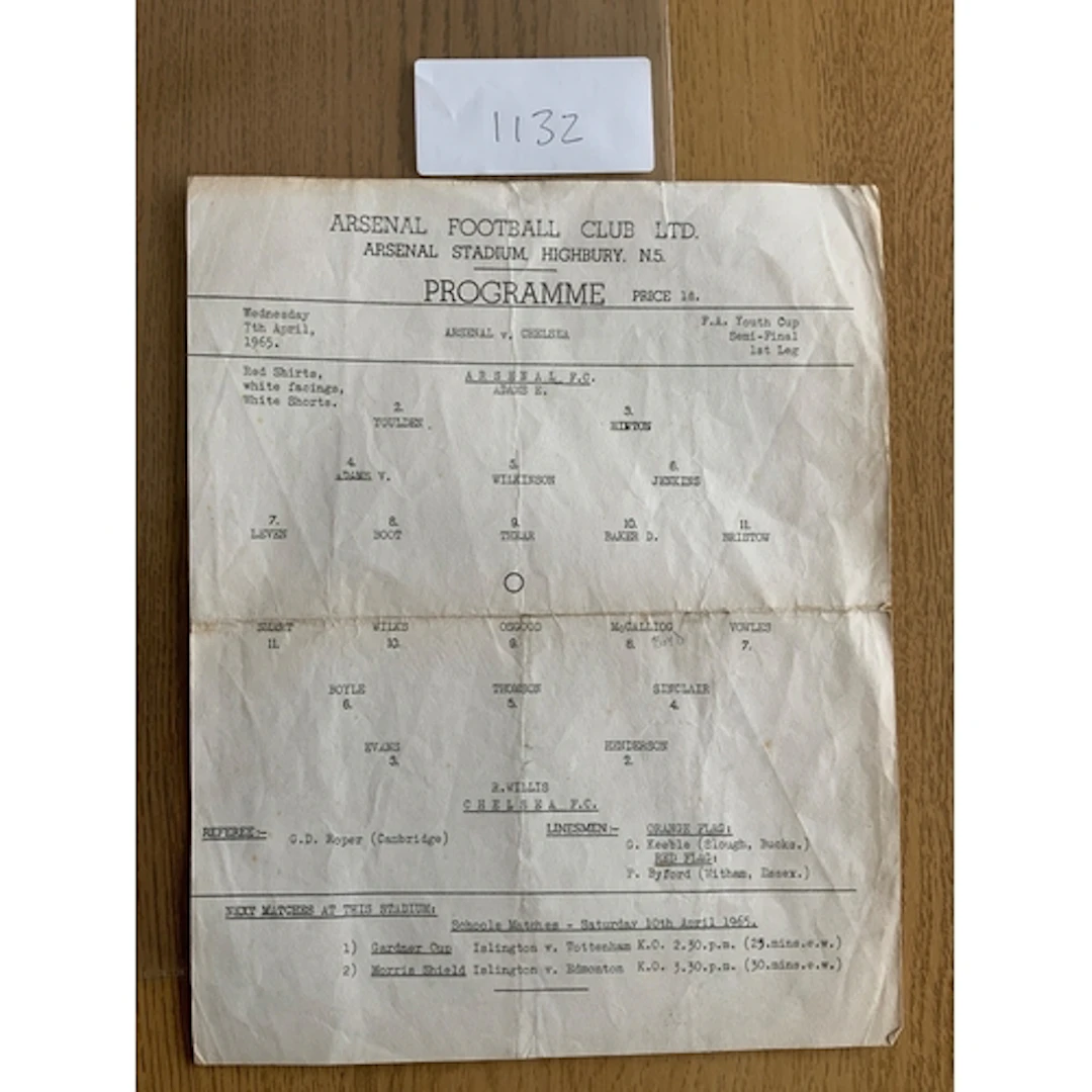 64/65 Arsenal v Chelsea Youth Cup Football Programme: Large ...