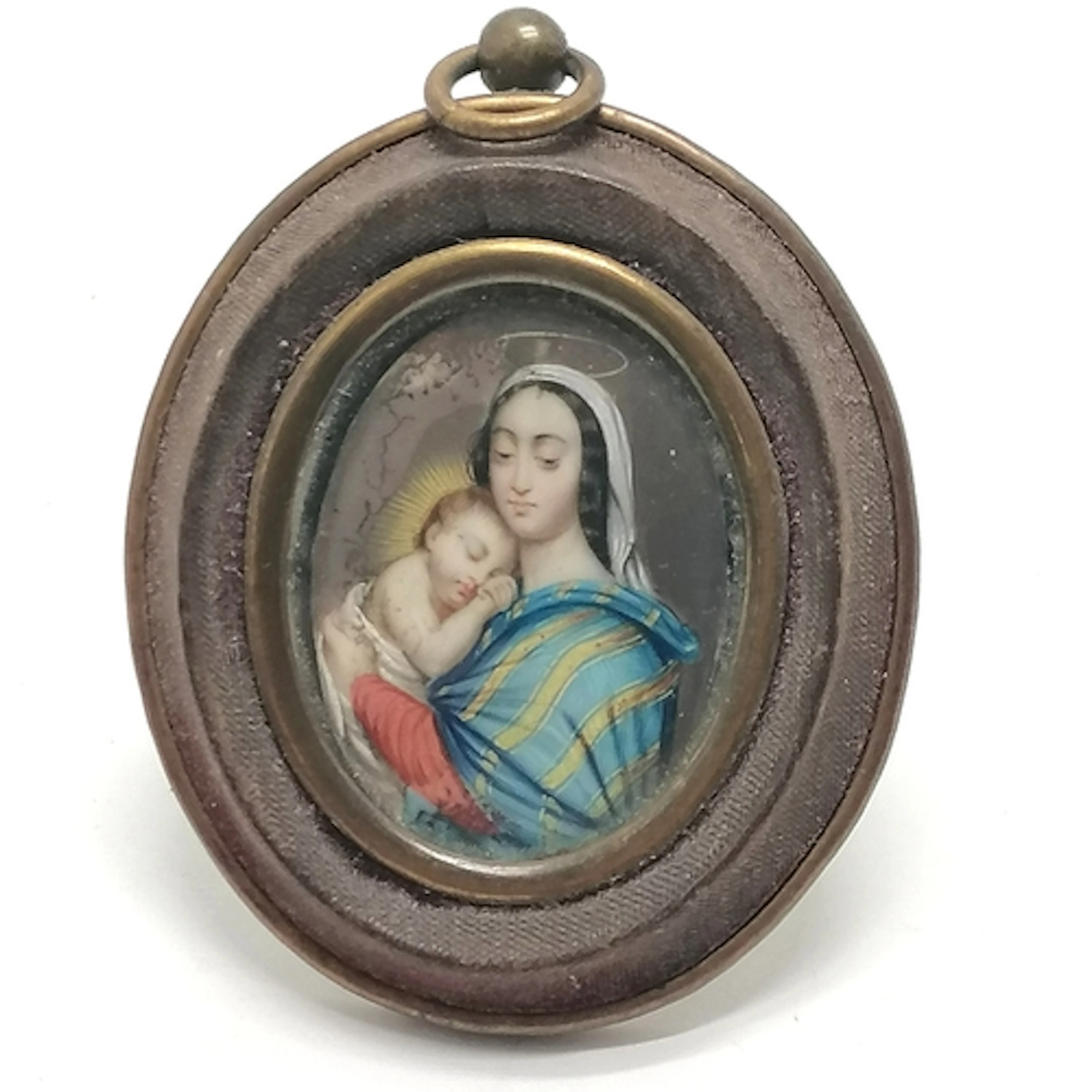 Antique hand painted portrait miniature depicting Mary with ...
