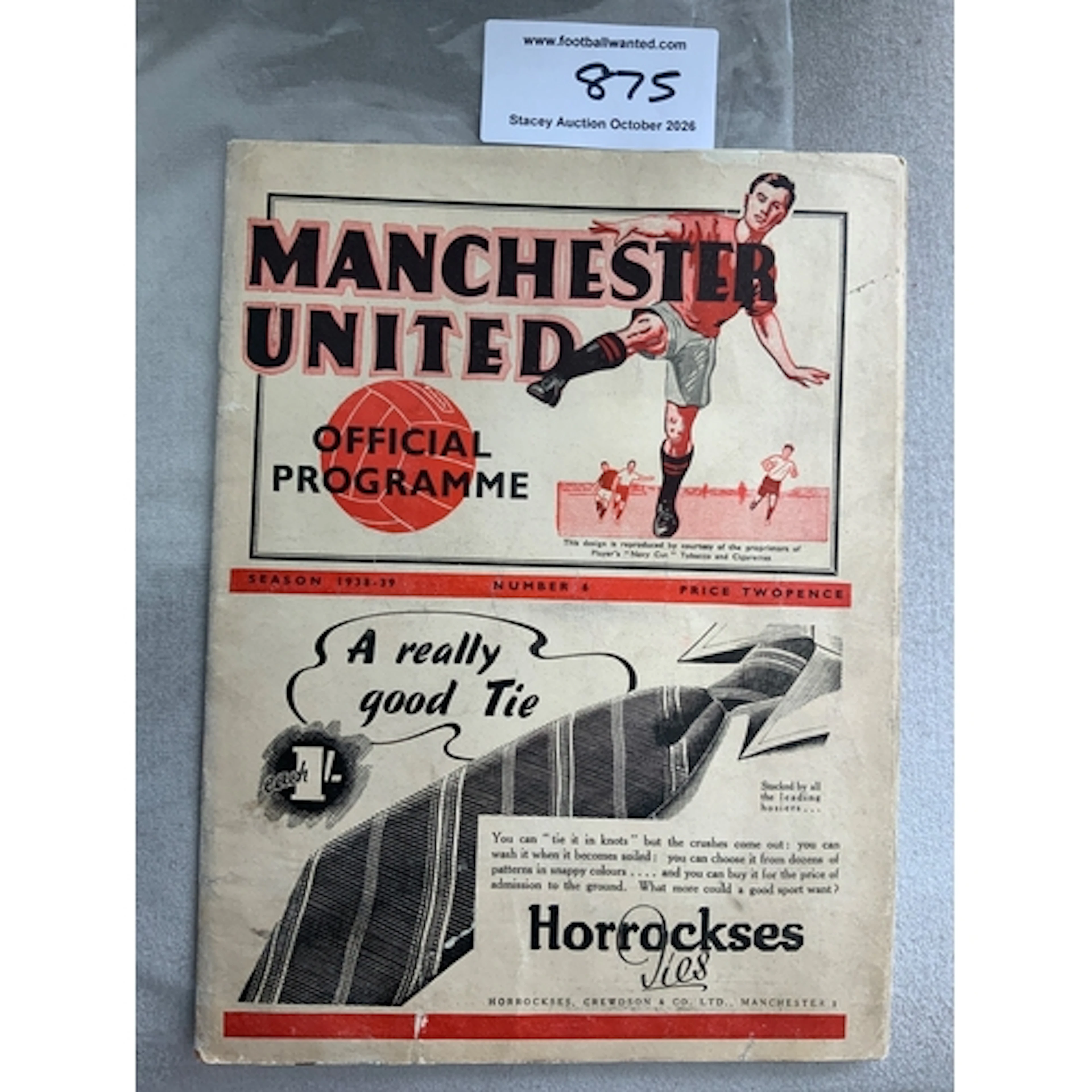 1938 - 1939 Manchester United v Sunderland Football Programm...