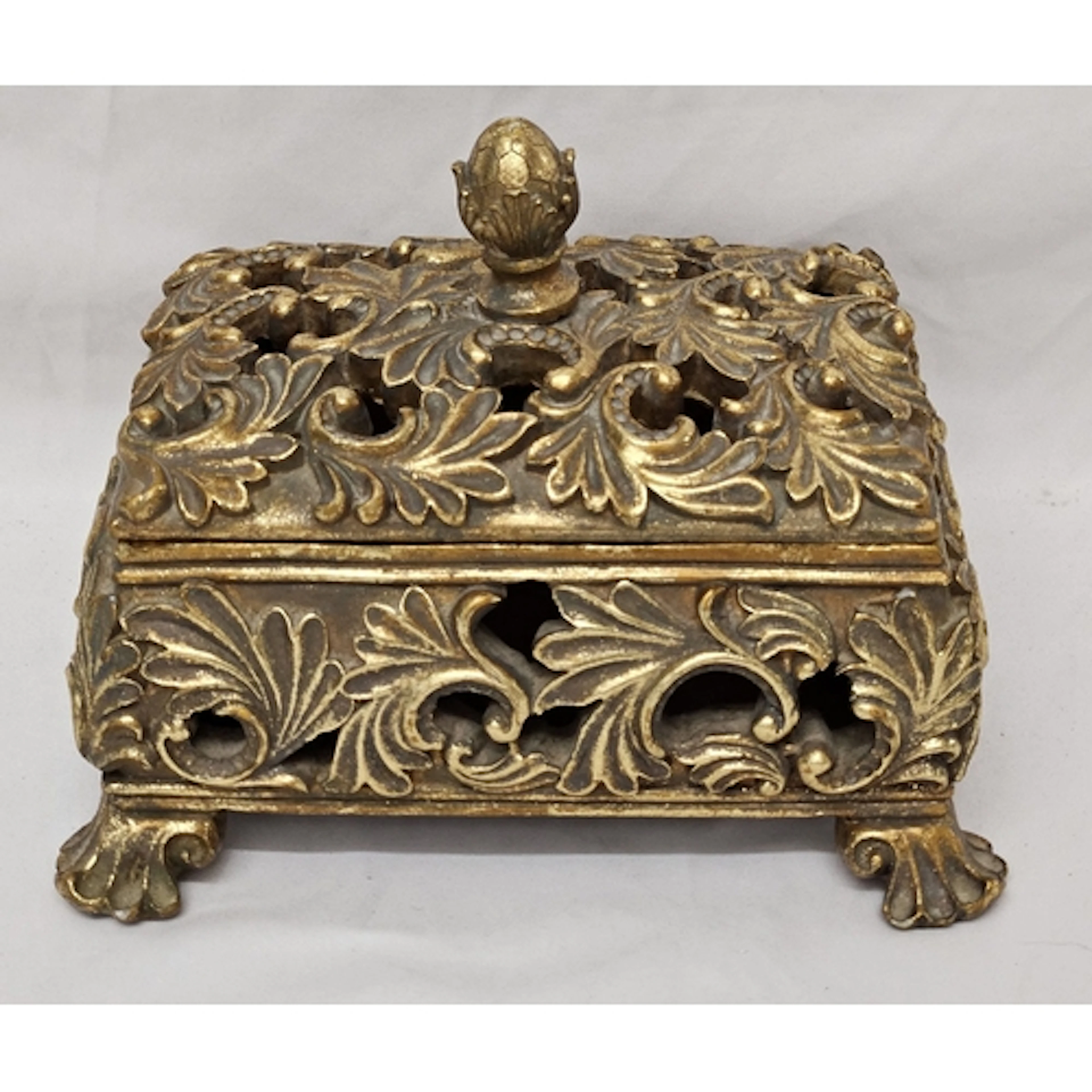 Vintage Style Composition Ornate Gold Tone Trinket Box with ...