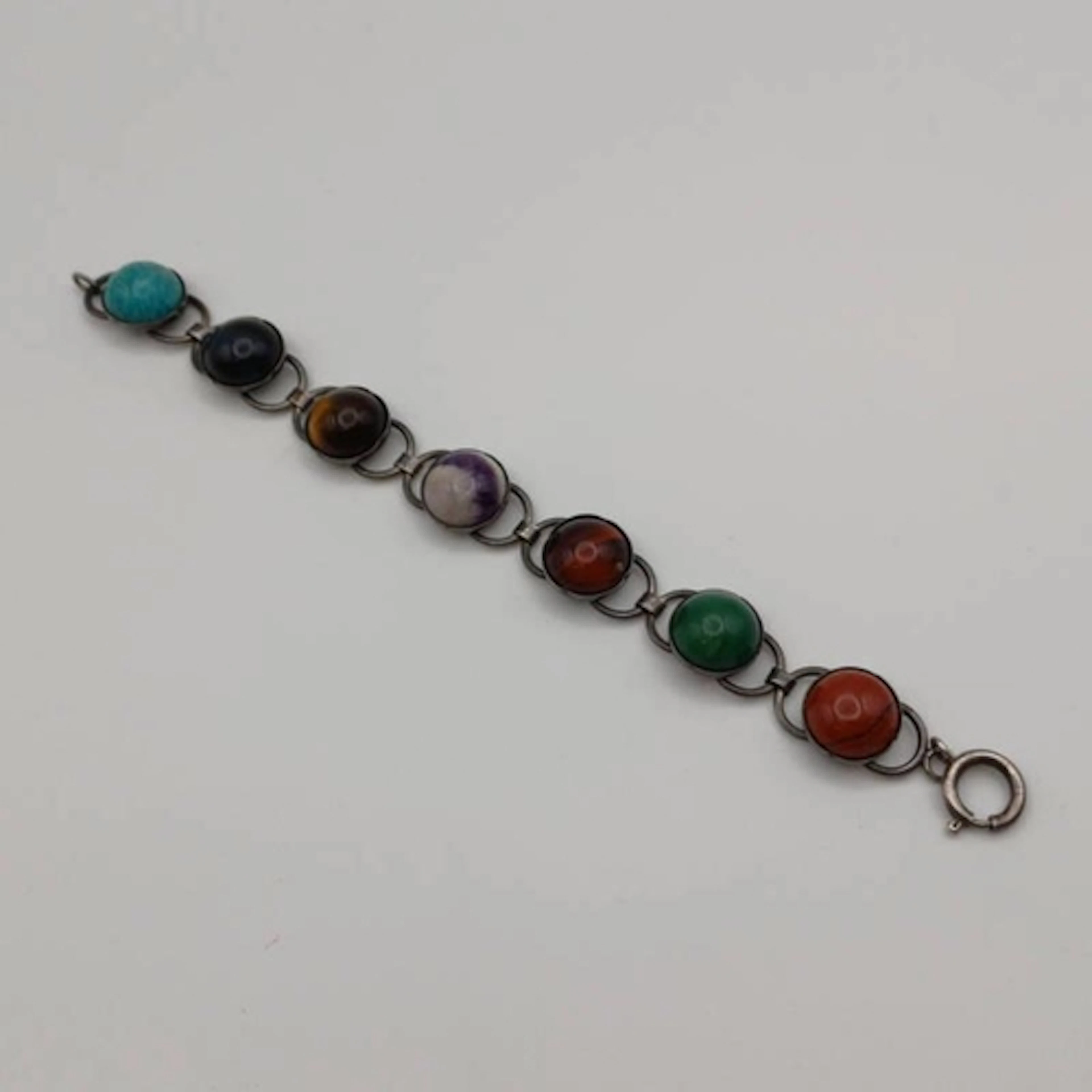 SILVER MULTI STONE CABOCHON BRACELET INCLUDING TIGERS EYE JA...