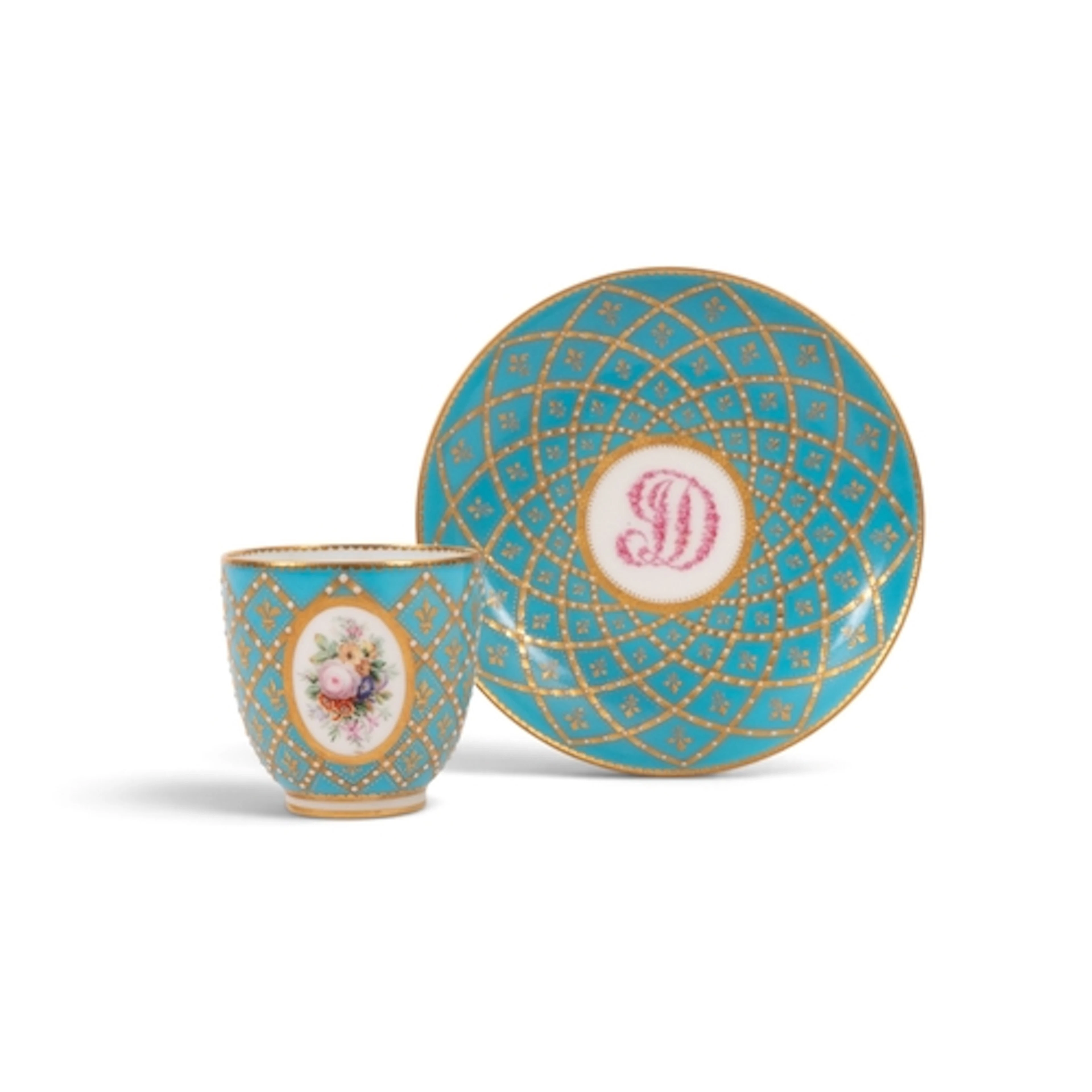 A Minton jewelled cup and saucer, 2nd half 19th century, fin...