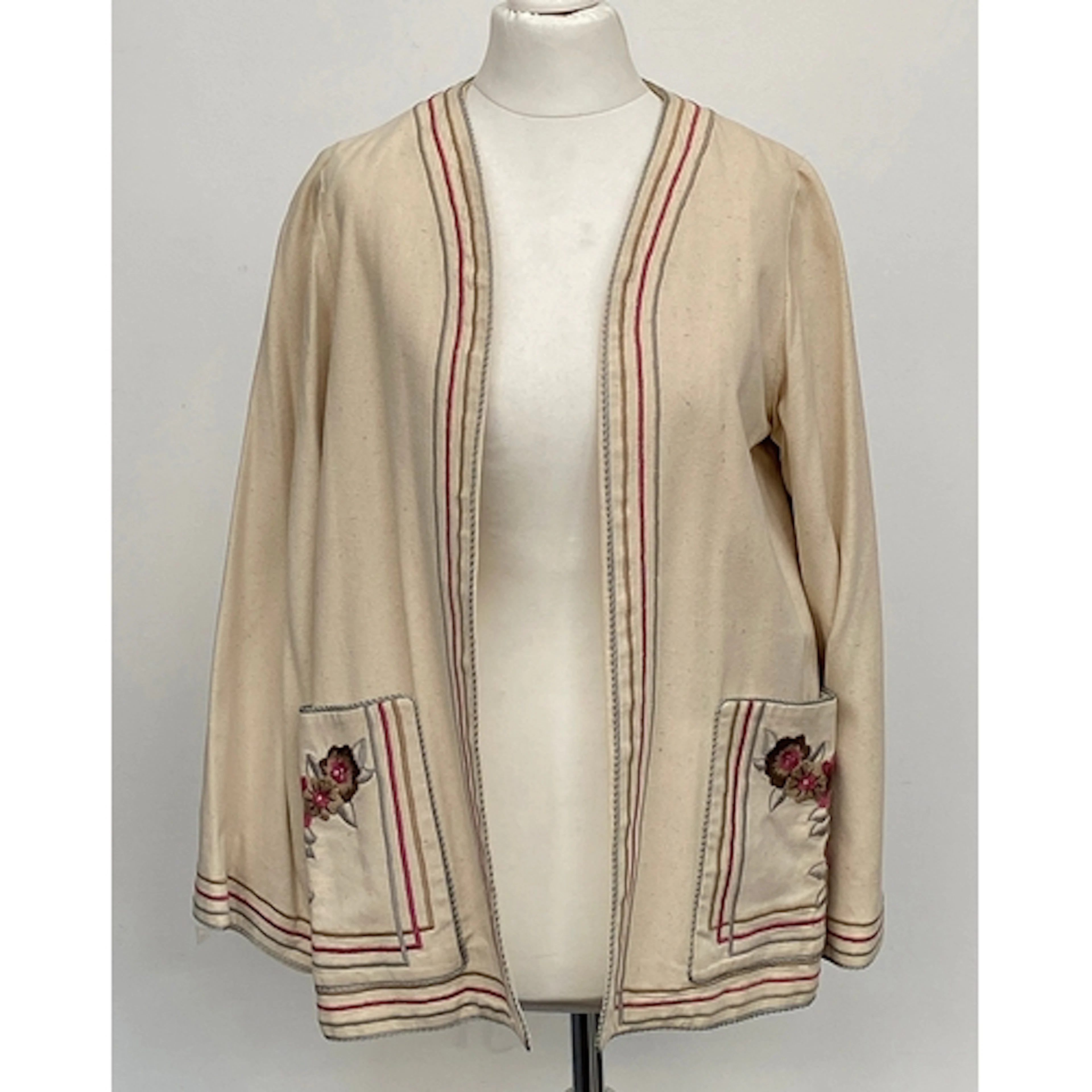 A vintage Janice Wainright linen jacket with embroidered tri...