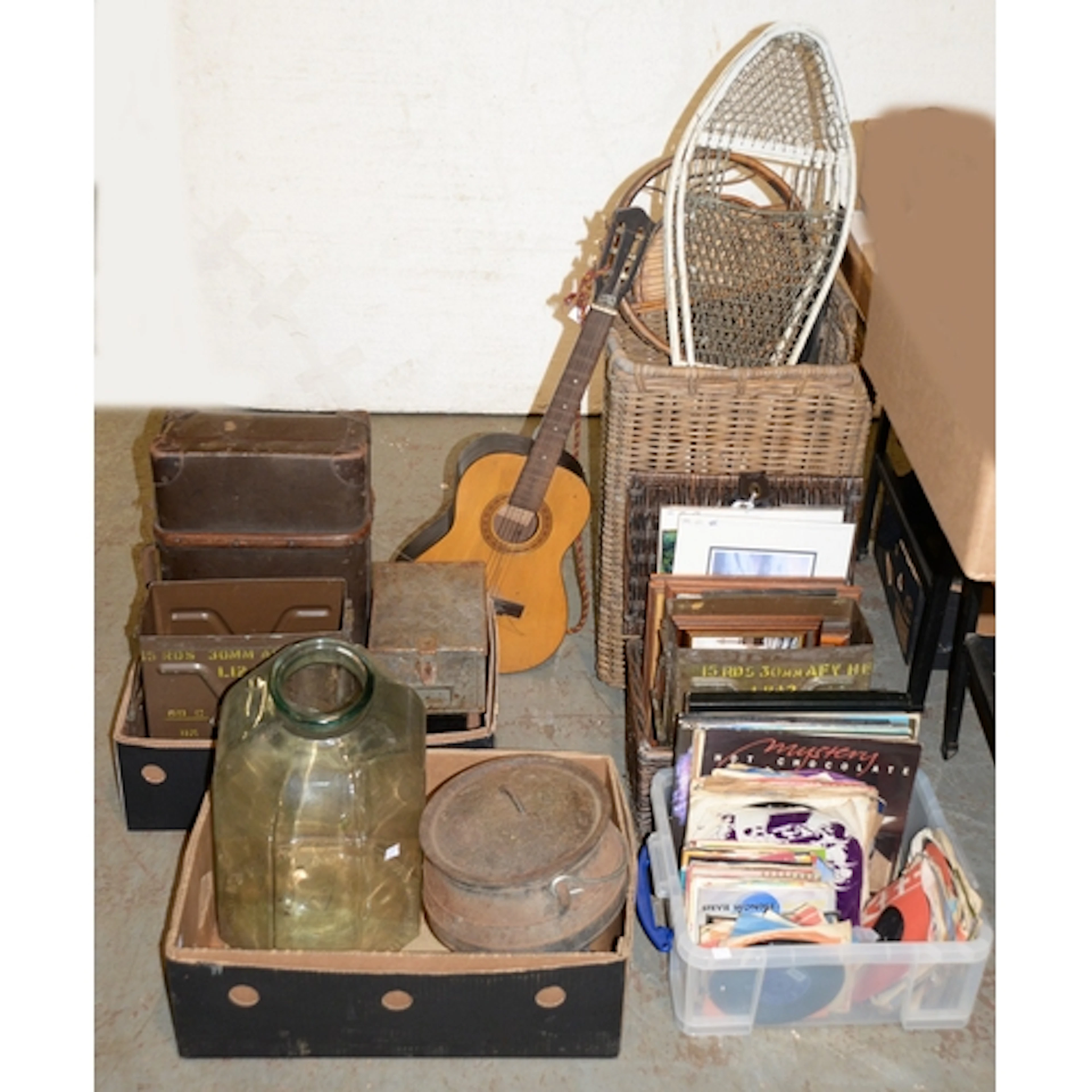 A pair of US Military Magline snow shoes, acoustic guitar, w...