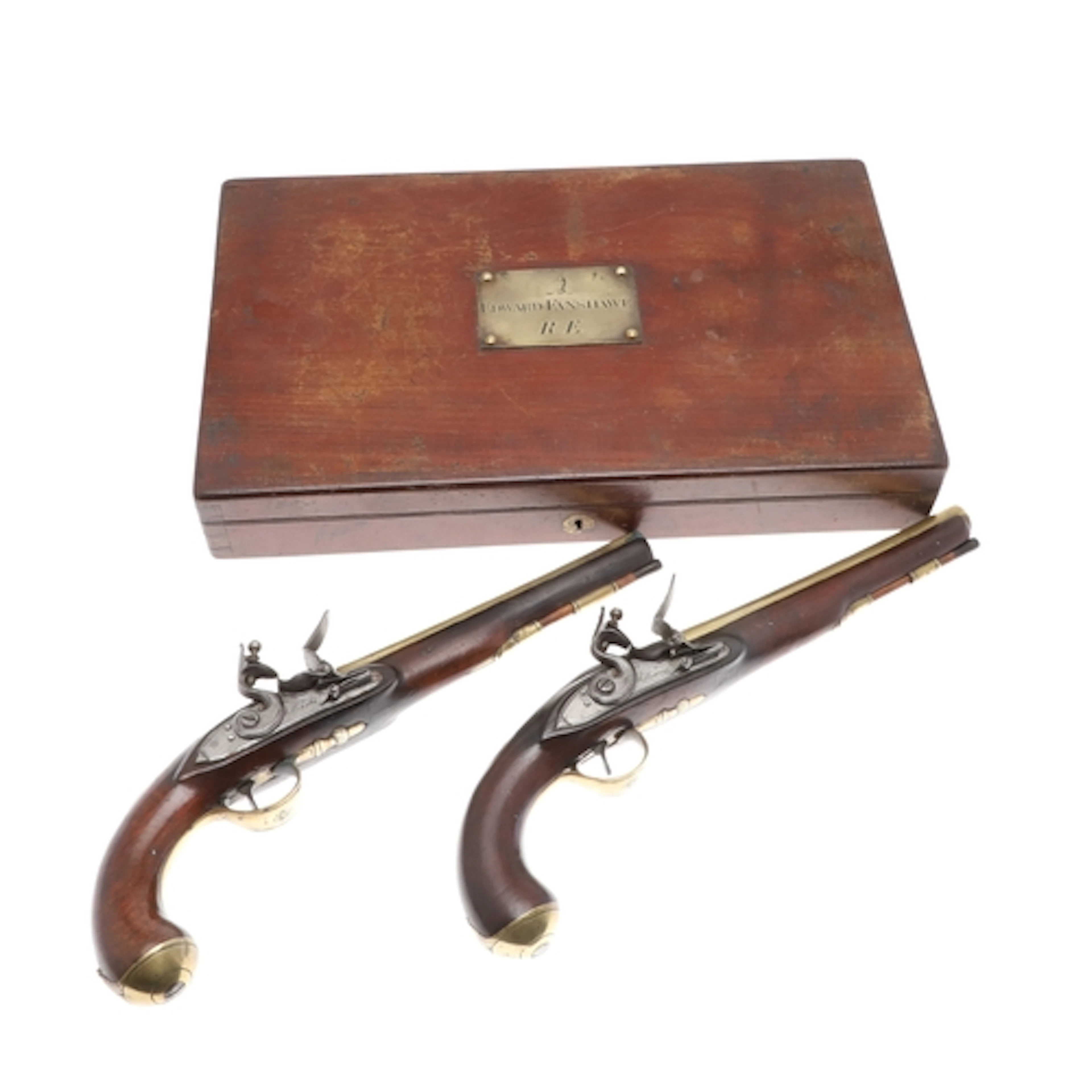 A FINE CASED PAIR OF NAVAL OFFICER'S FLINTLOCK HOLSTER PISTO...