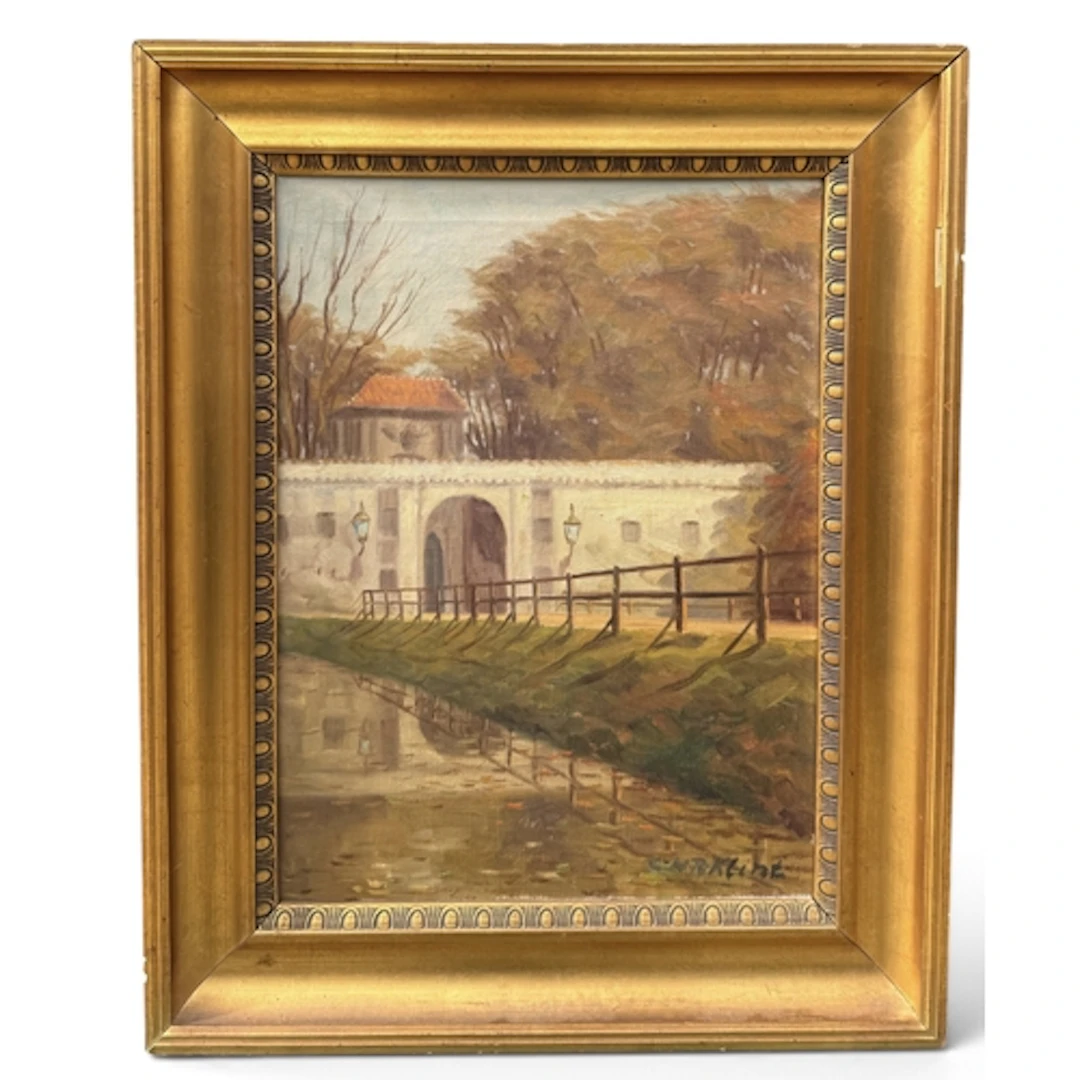 C H R KLINT: BUILDINGS BESIDE A RIVER, OIL ON CANVAS, SIGNED...