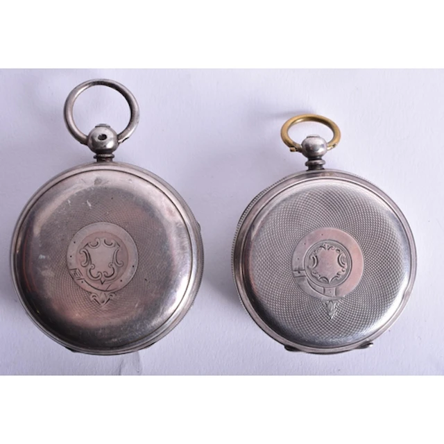 TWO ANTIQUE SILVER POCKET WATCHES. 1 running. 197 grams over...