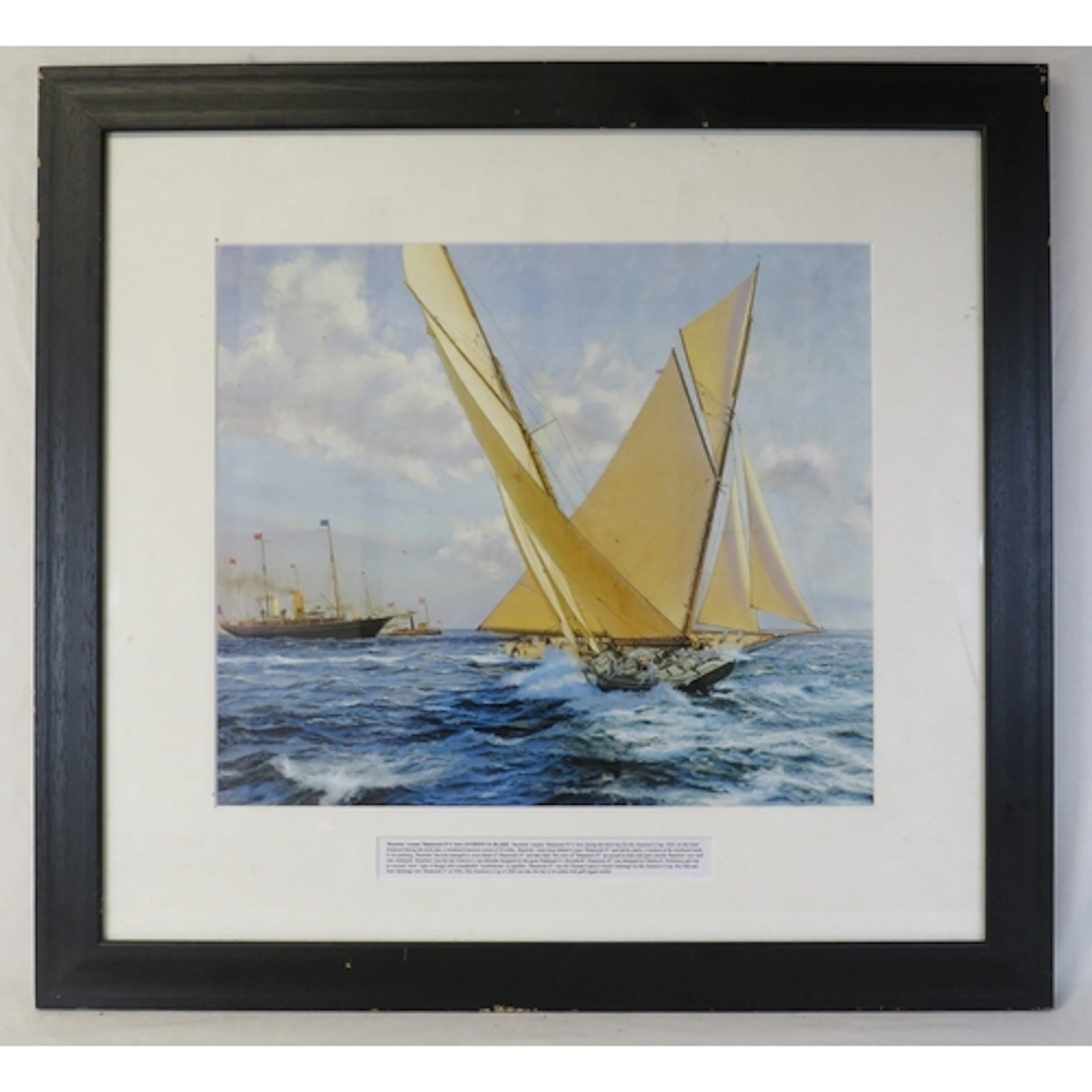 F/g Print Sailing Boats Resolute & Shamrock, approx. 64cm W ...