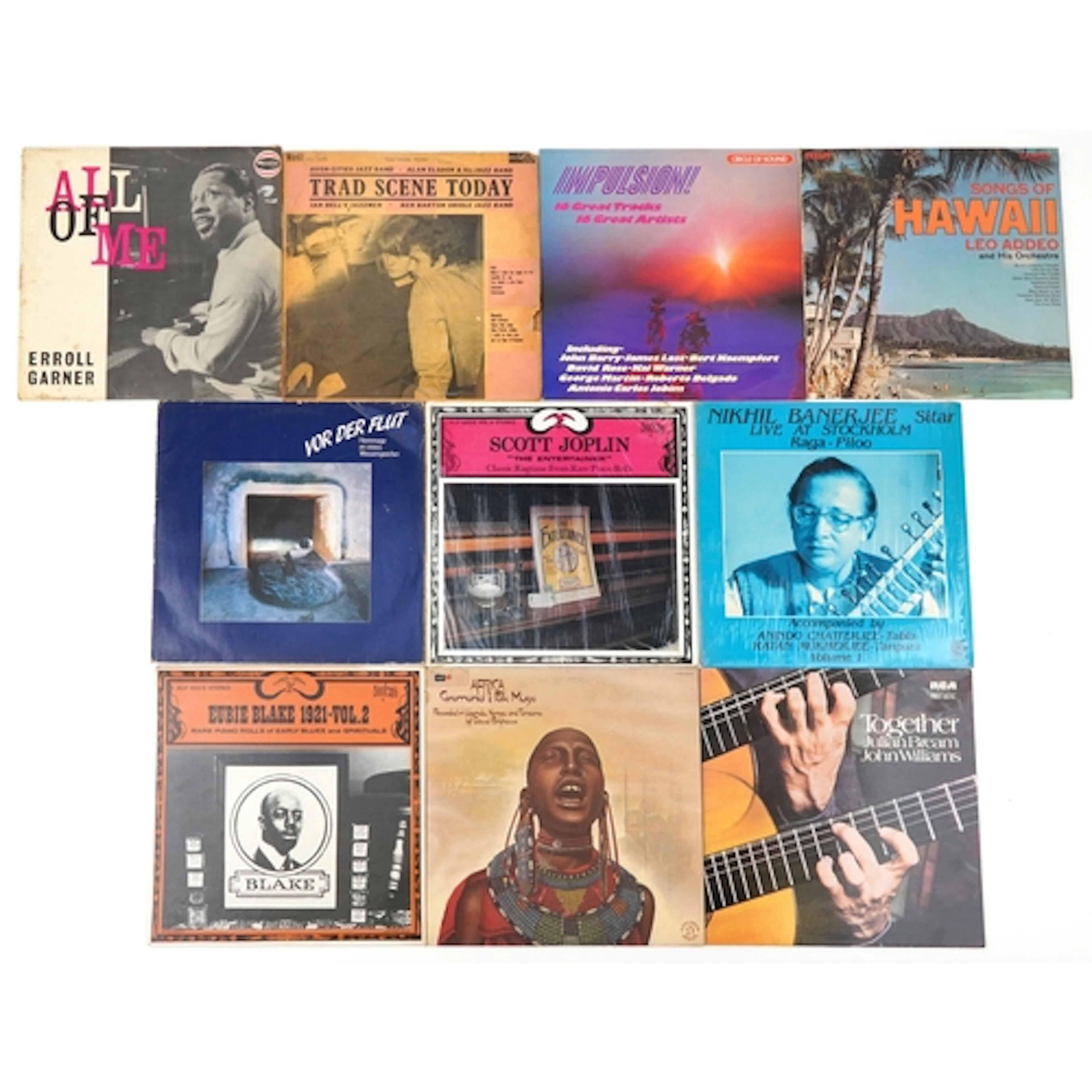 Collection of vinyl LP records including Africa Folk Music, ...