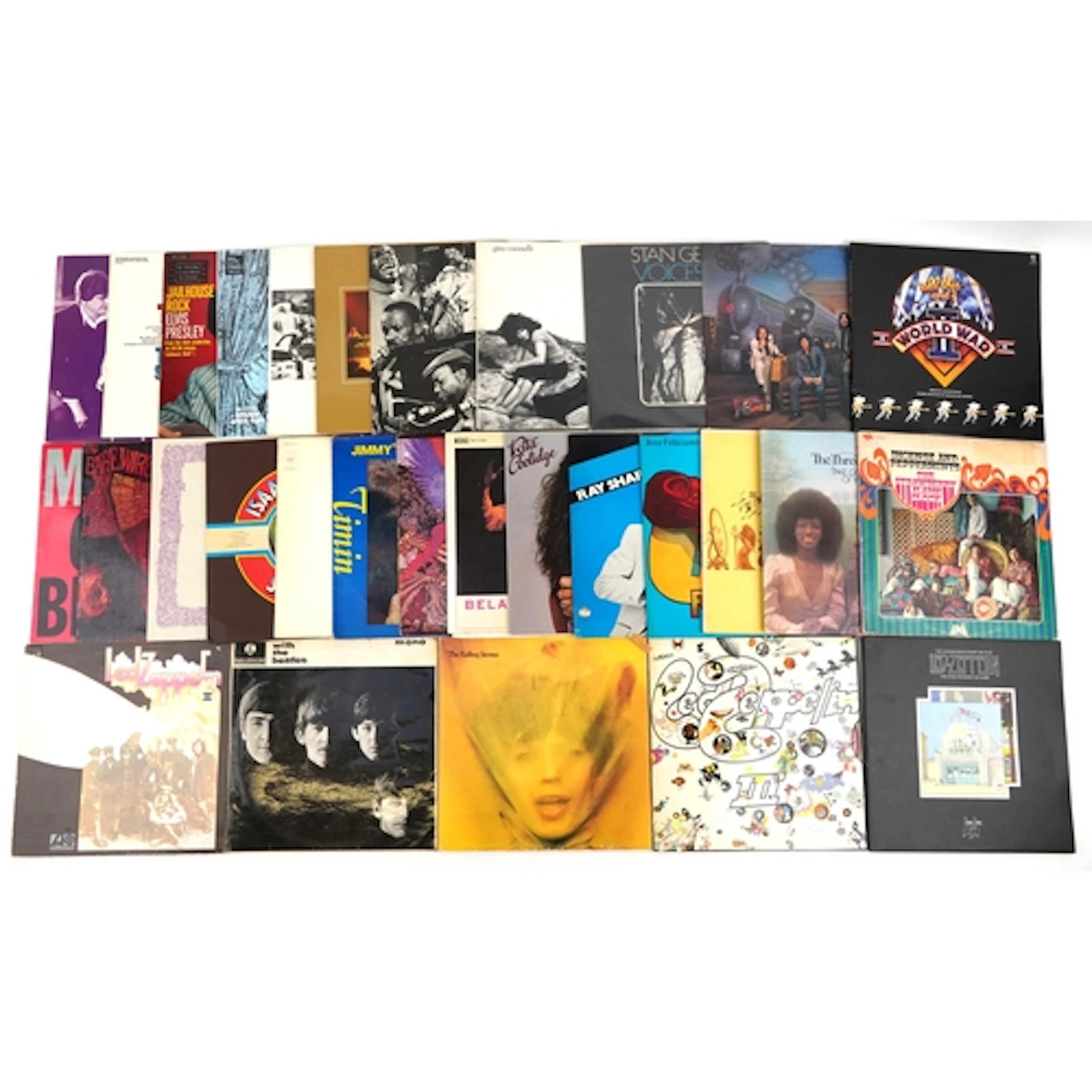 Collection of vinyl LP records including Led Zeppelin, The B...