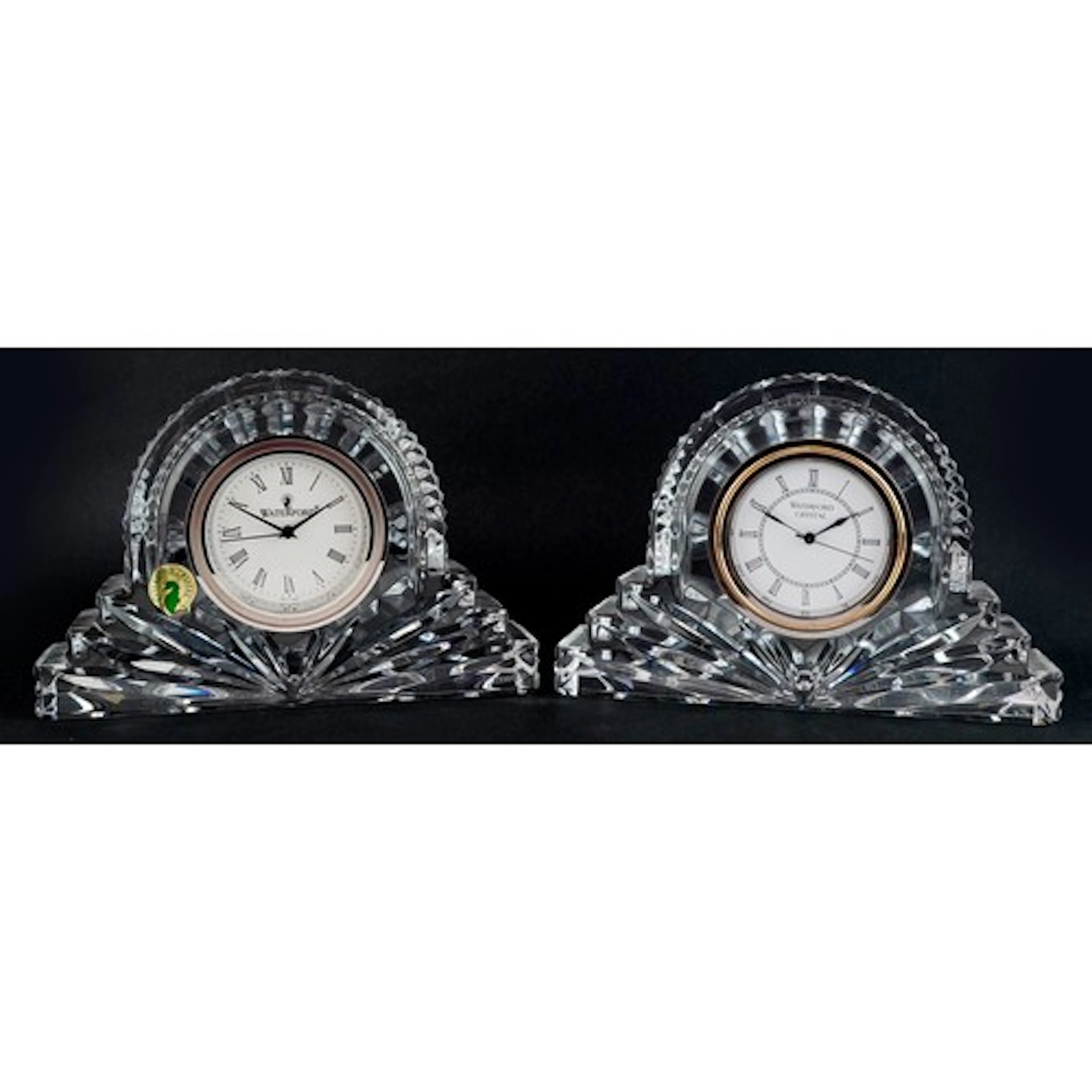 Two Waterford Crystal cottage desk clocks, each 12.5cm high ...