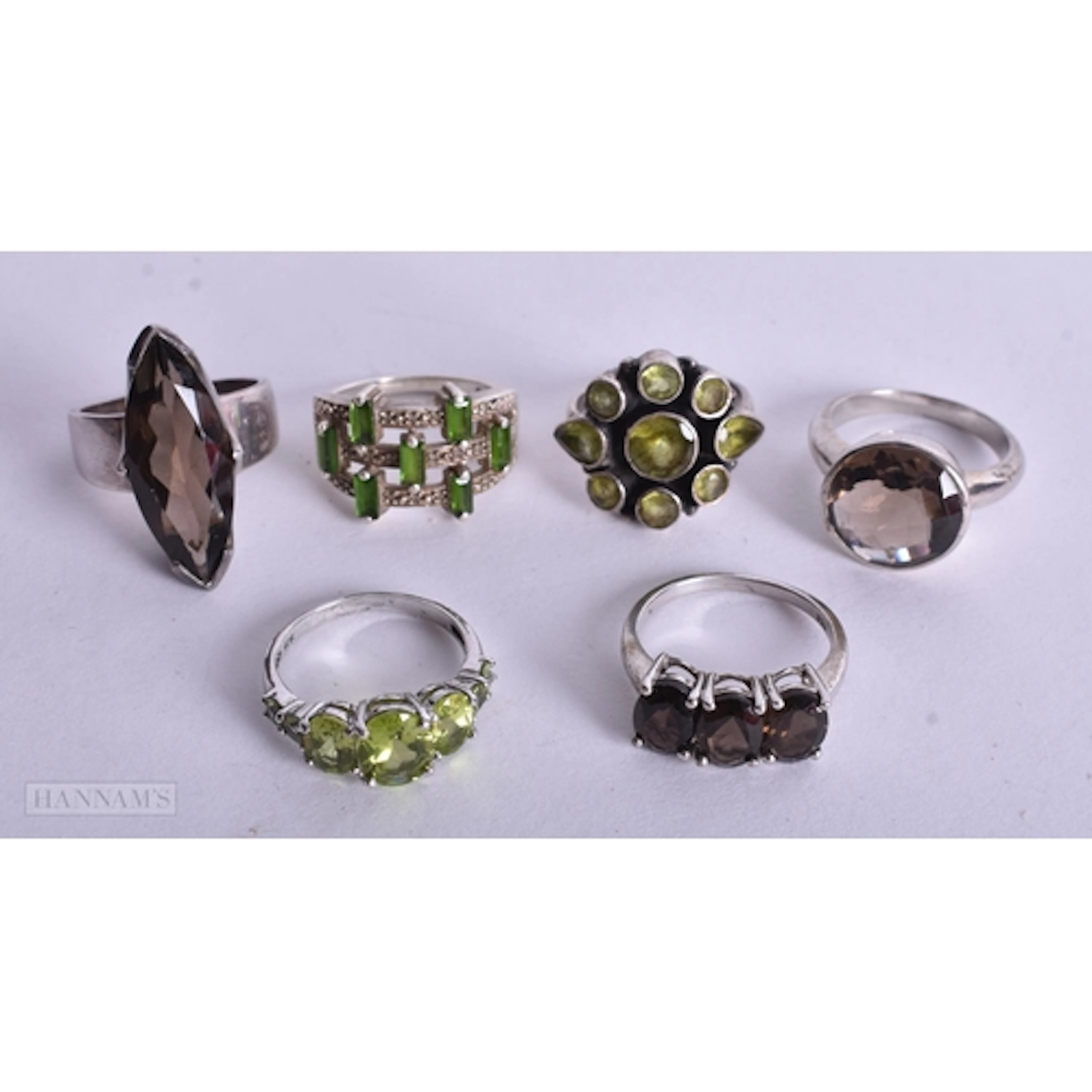 Collection of Sterling Silver Gemstone Rings inc. Smoky Quar...