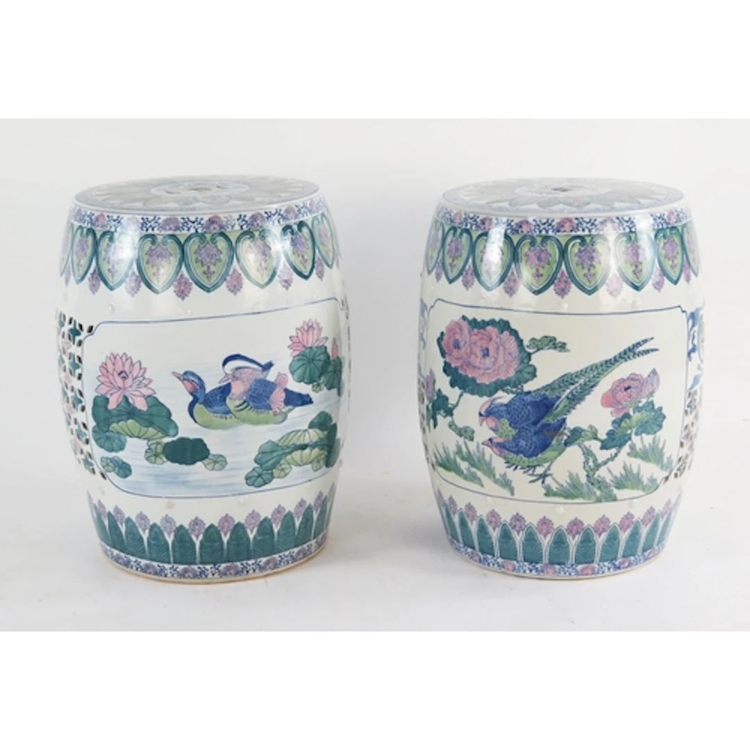 A pair of 20th century Chinese porcelain garden stools, of c...