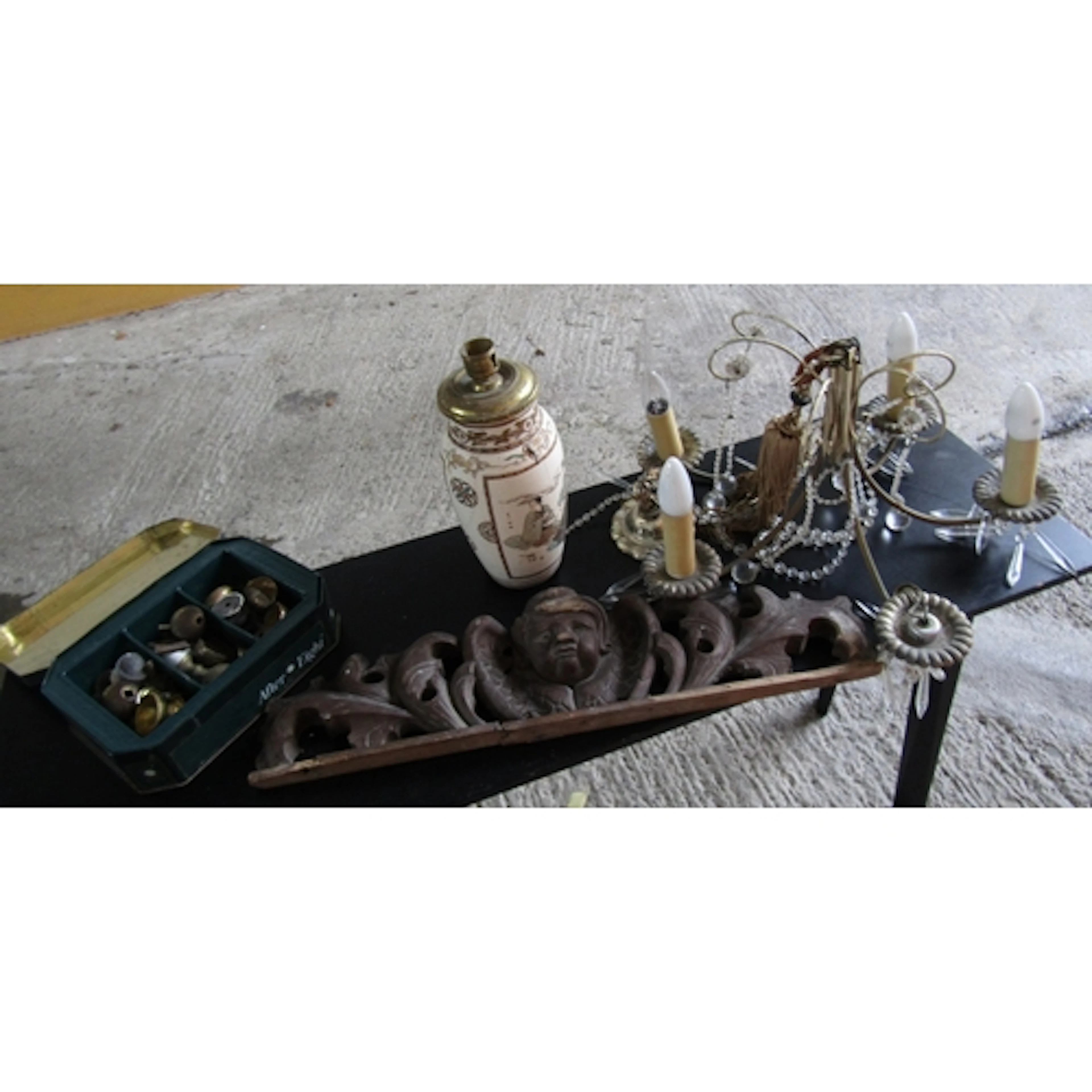 Various Items Including Handles Antique Oak Carved Piece Kor...