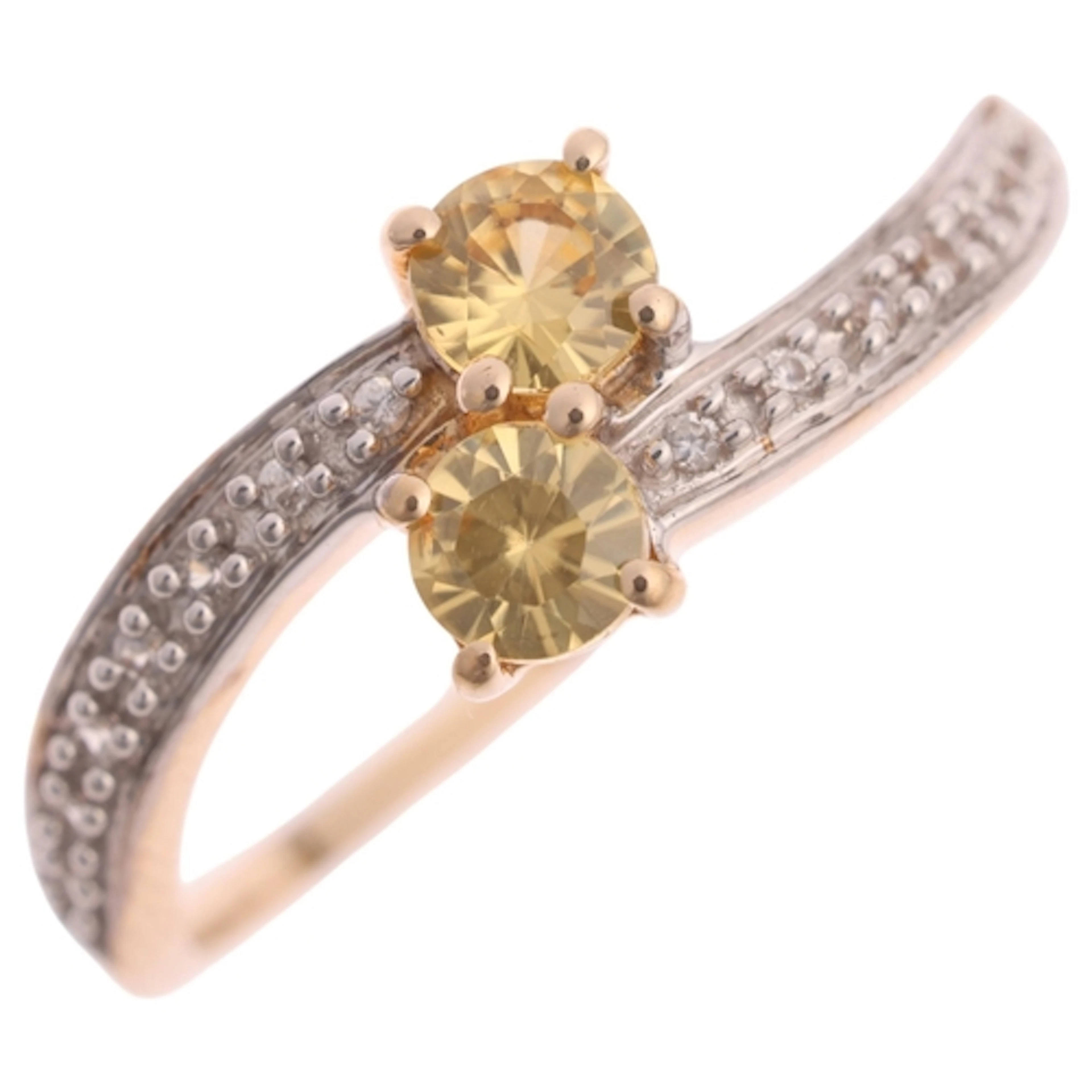 A 9ct gold golden beryl and white sapphire crossover ring, s...