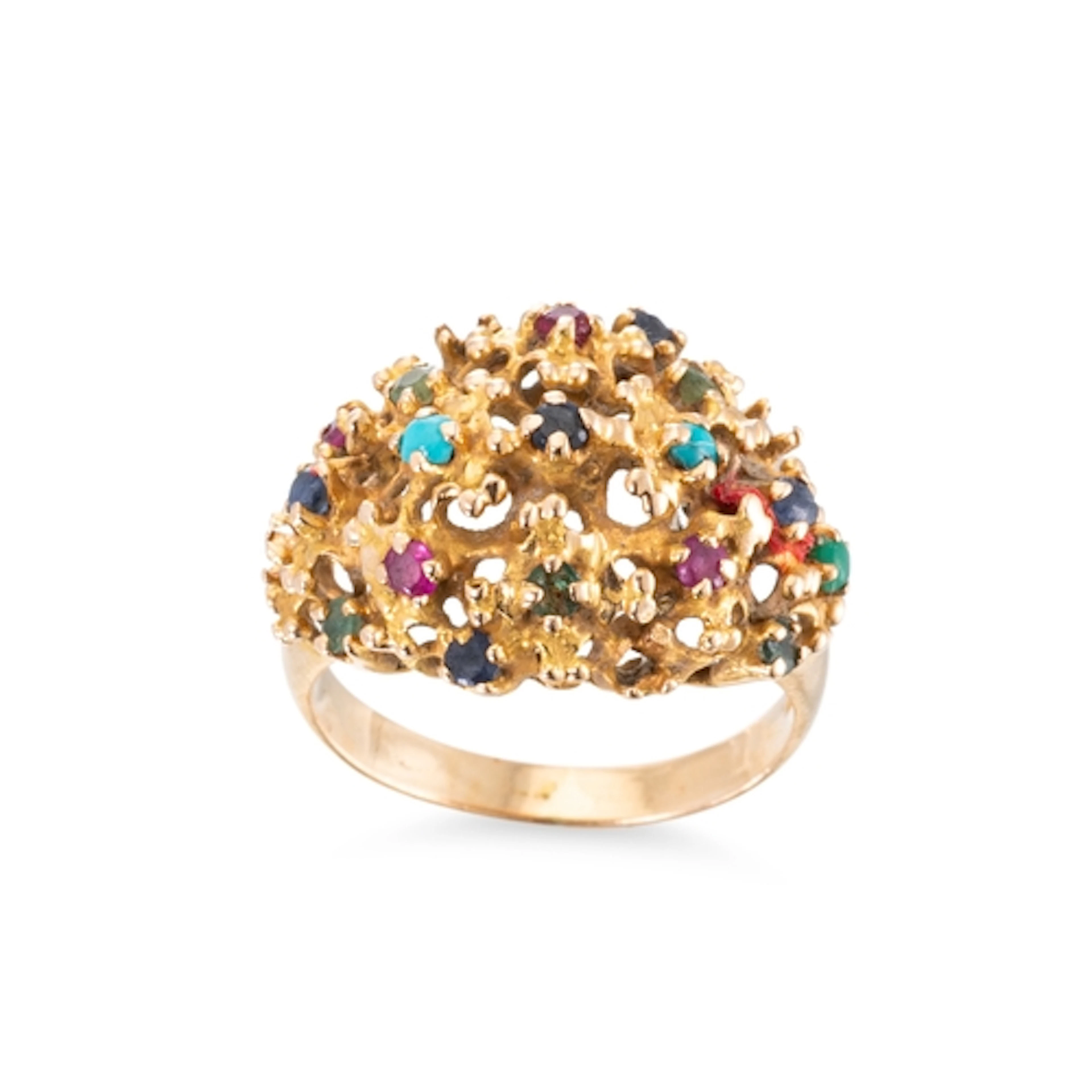 A VINTAGE MULTI STONE RING, mounted in gold, size K-L