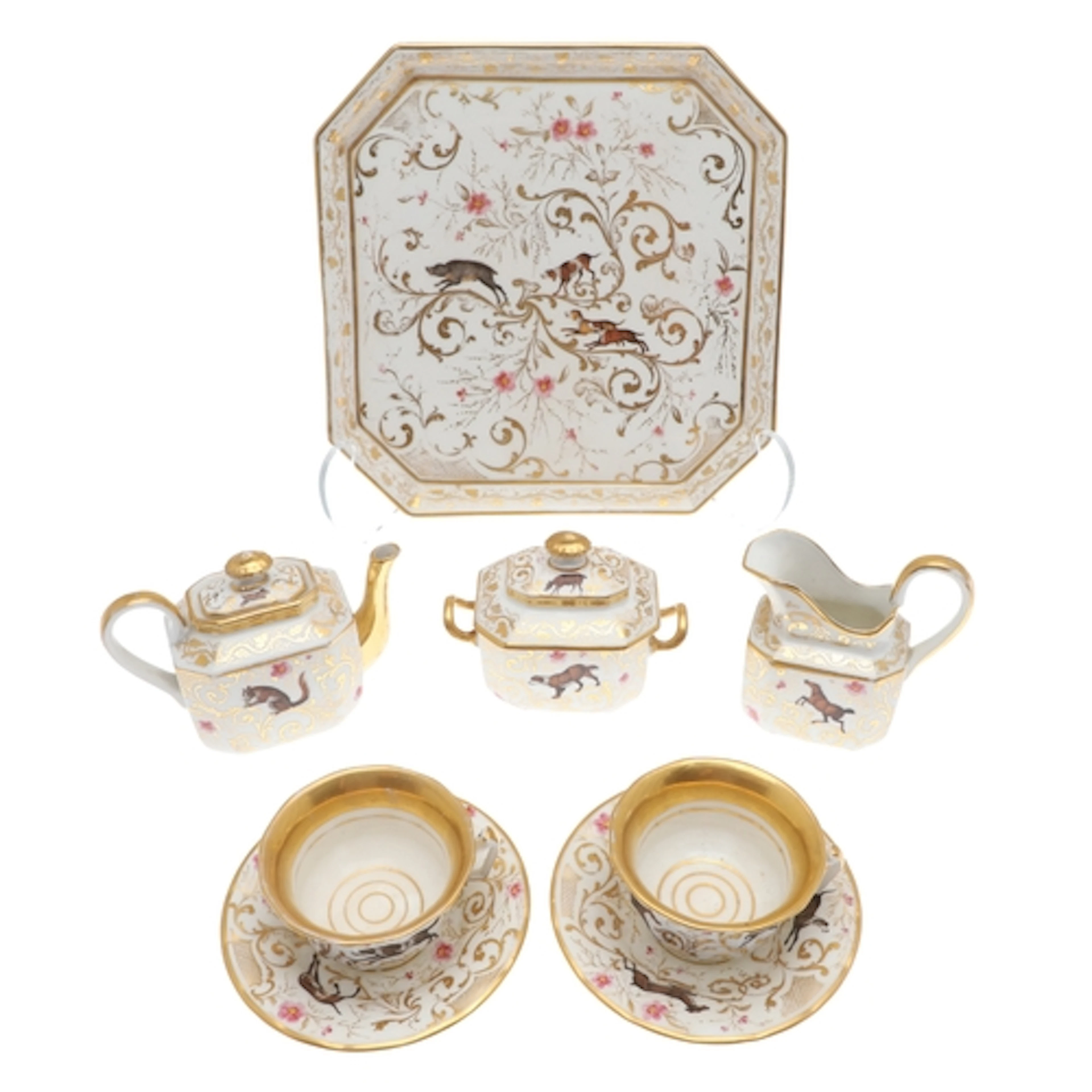 FRENCH CABERET PORCELAIN TEA SERVICE - SIGNED. A French porc...