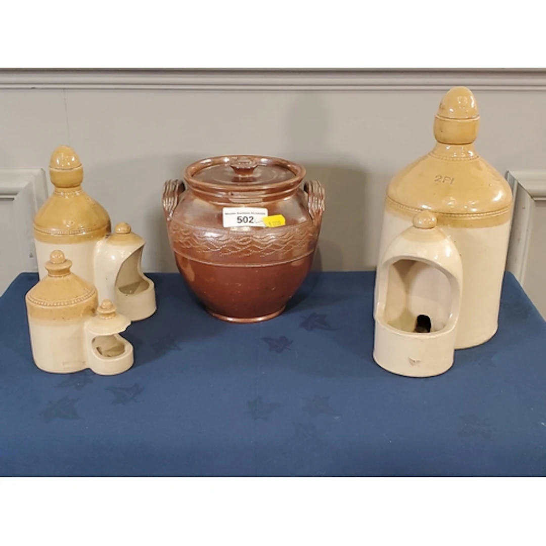 Three stoneware Poultry Drinkers, two by Price, Bristol and ...