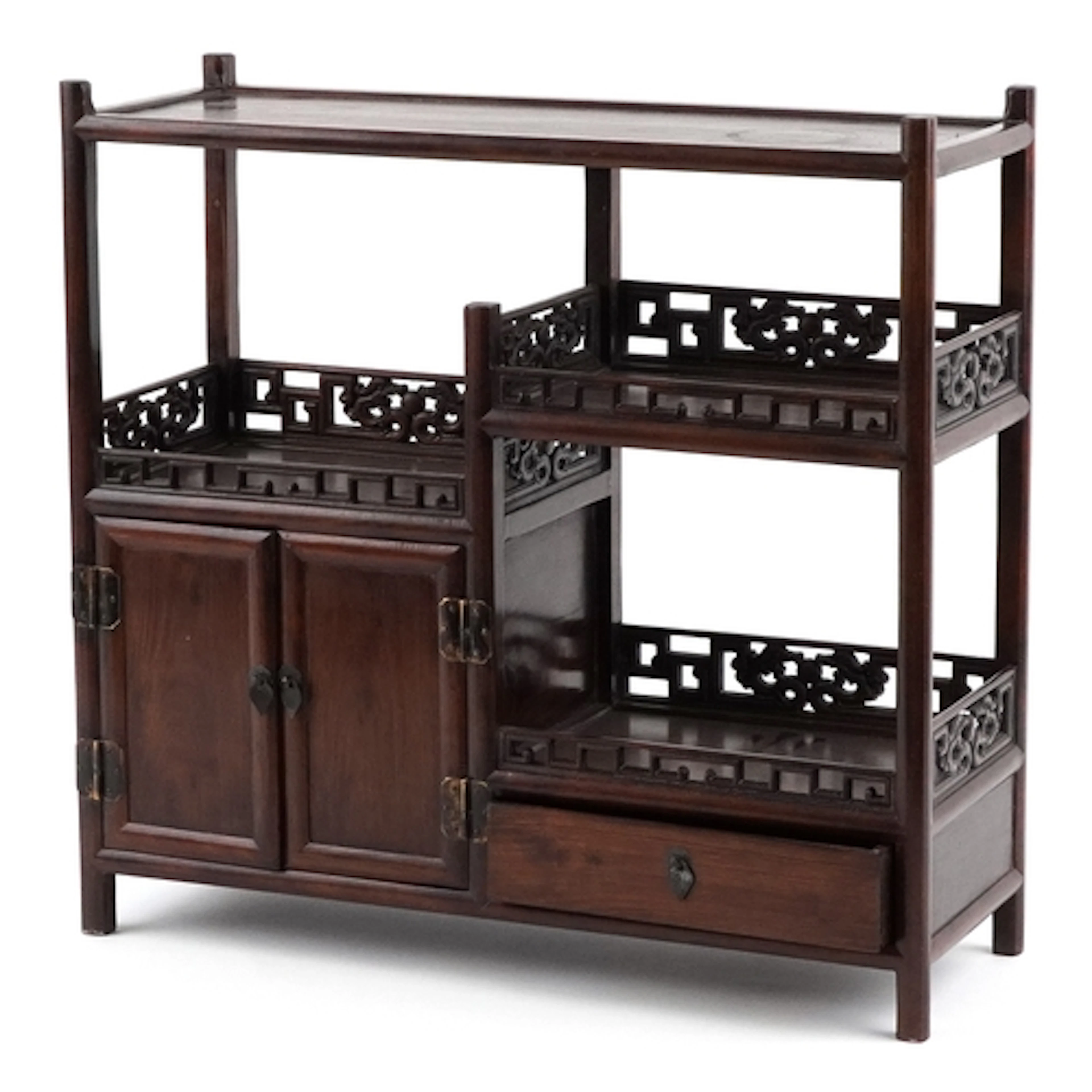 Chinese hardwood miniature display cabinet with tiered shelv...