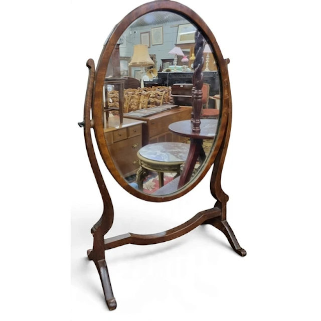 An Edwardian Mahogany Crutch Mirror. 40 x 39 cm approx.