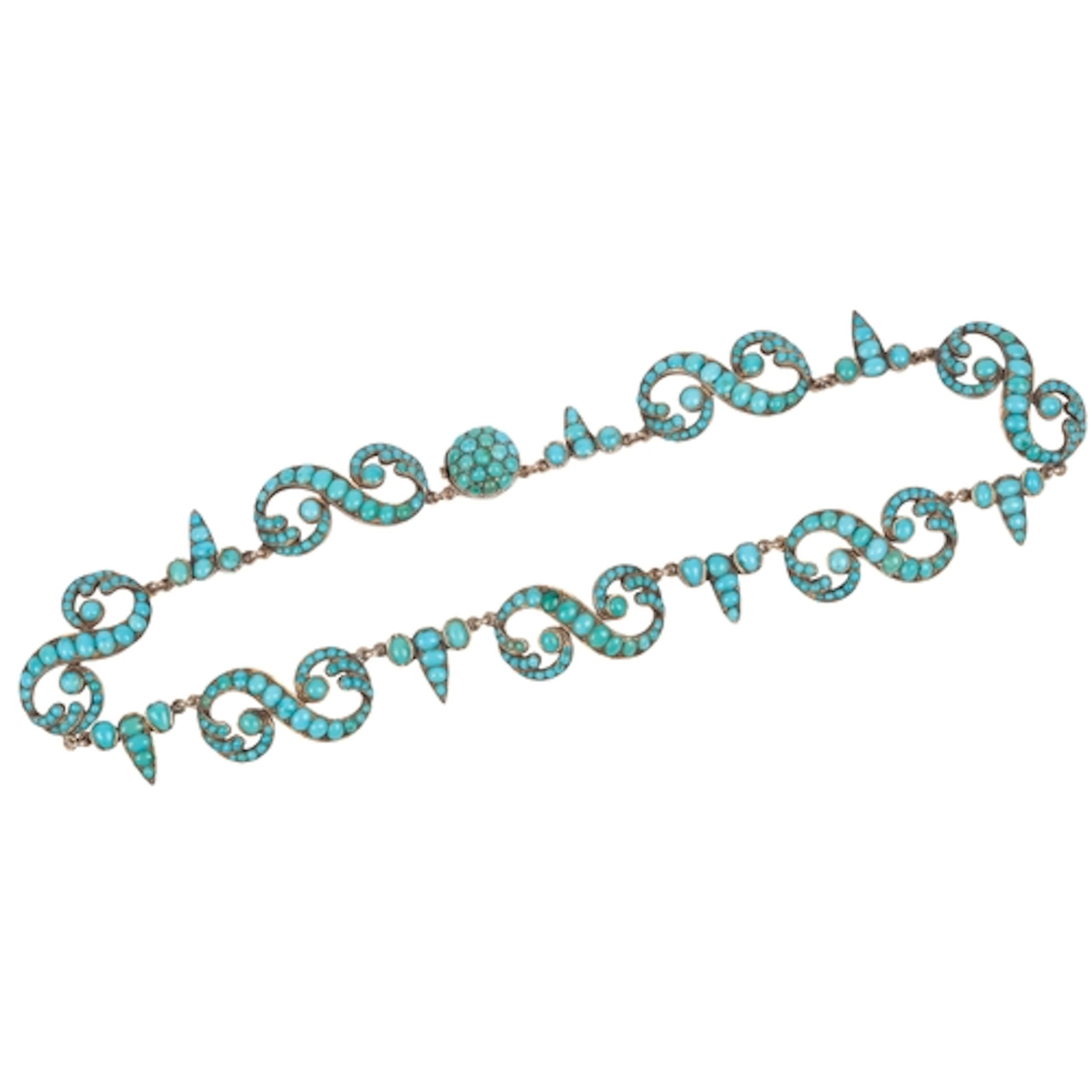 An attractive Victorian turquoise necklace, mid 19th century...
