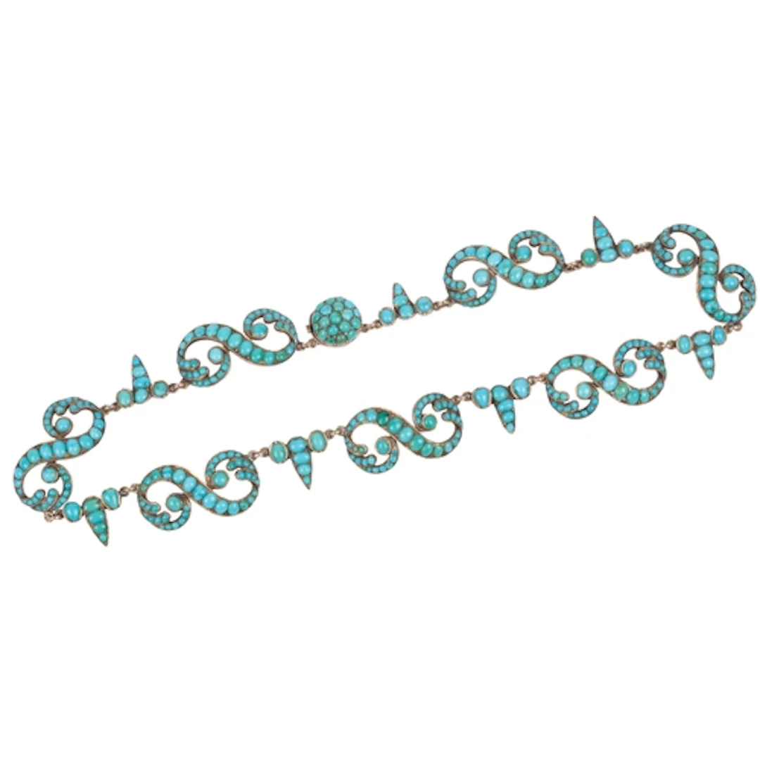 An attractive Victorian turquoise necklace, mid 19th century...