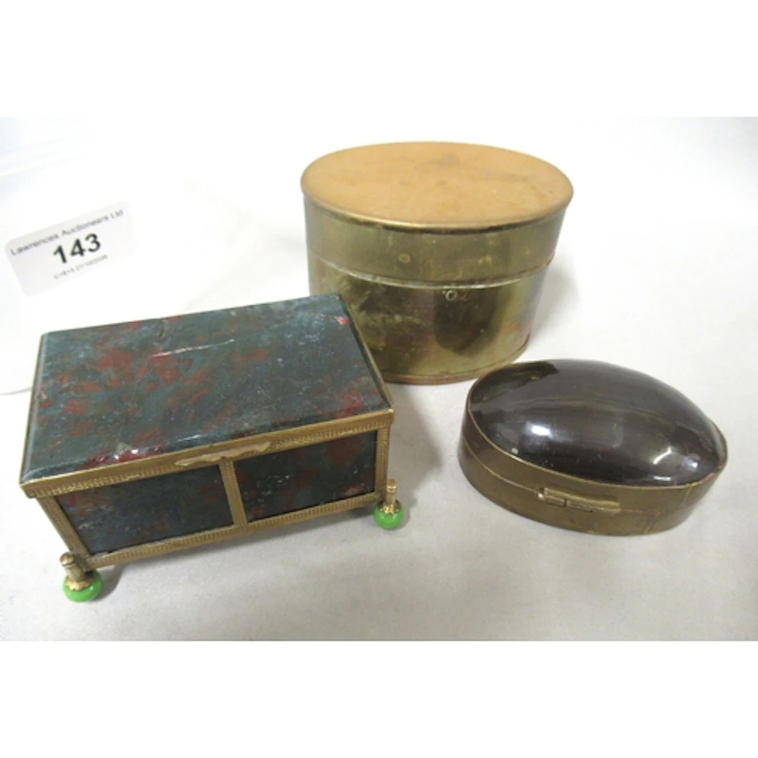 Miniature gilt metal casket, the panels inset with bloodston...