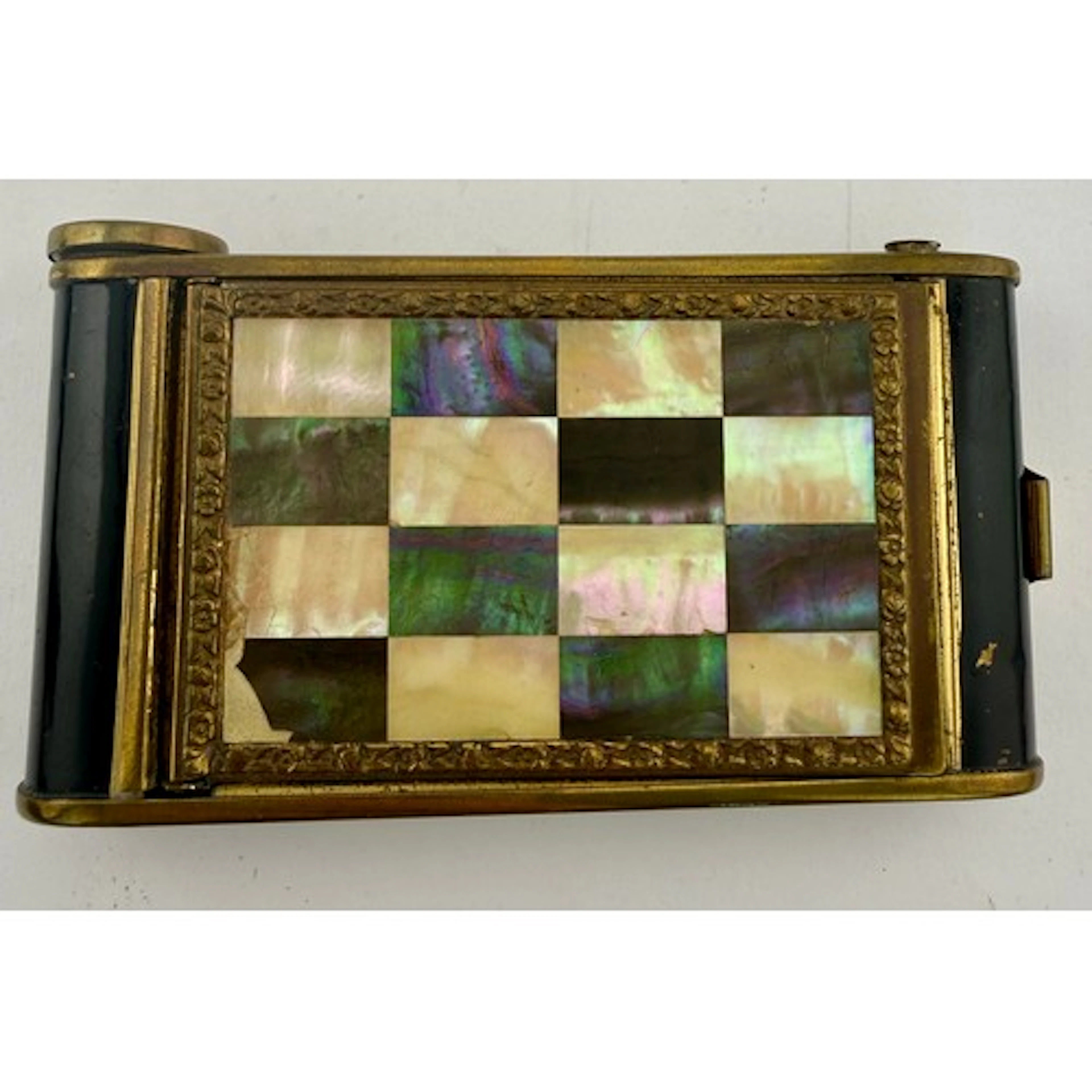 A camera shaped Art Deco mother of pearl and enamel multi fu...