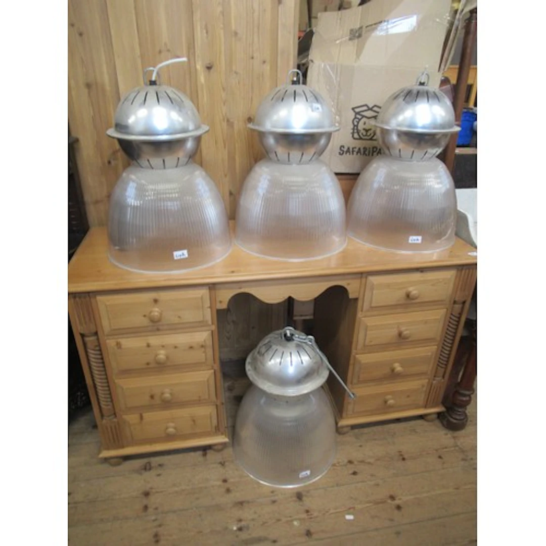 Four vintage style Holphane pendant light fittings (one af)