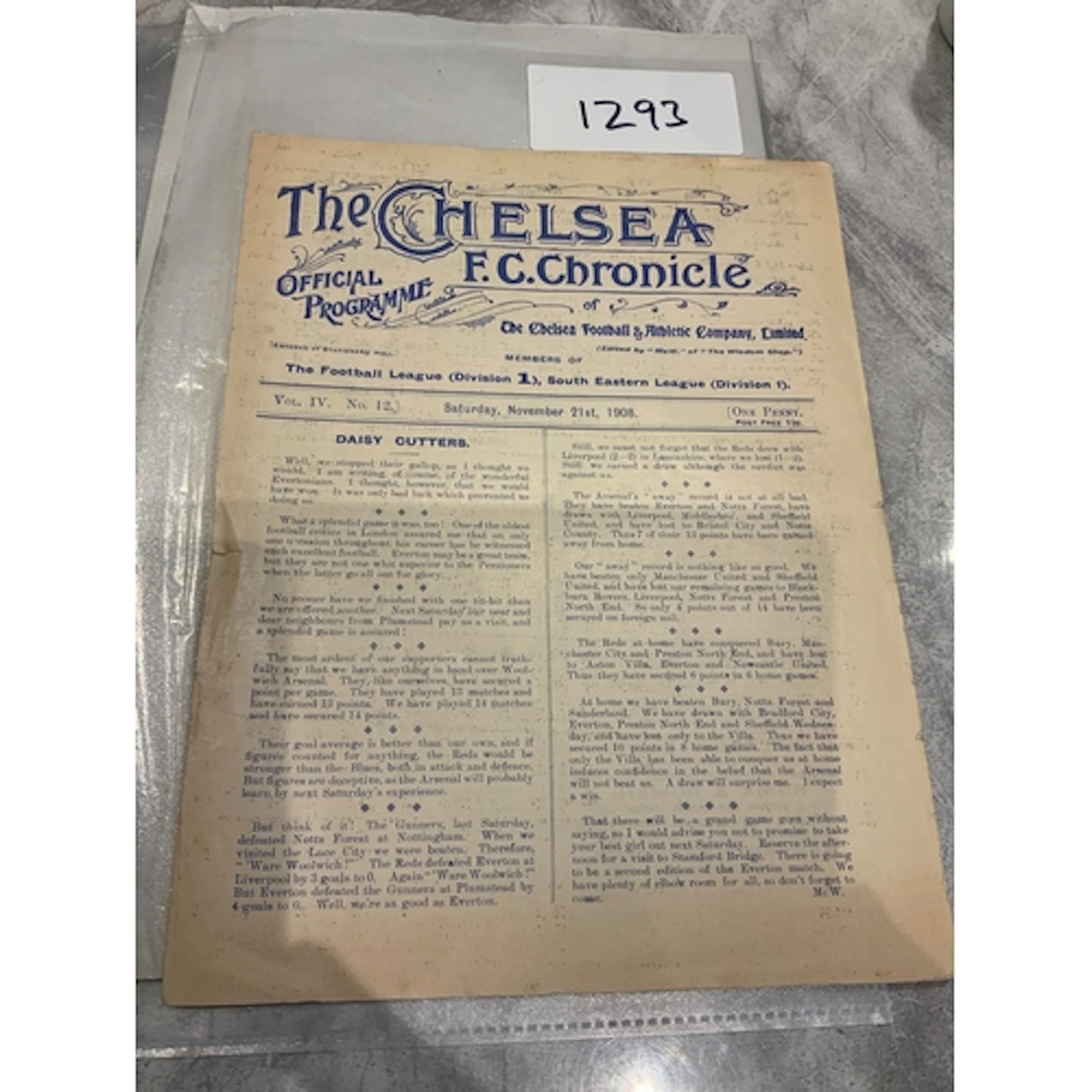 1908 - 1909 Chelsea v Salisbury City Football Programme: Fri...
