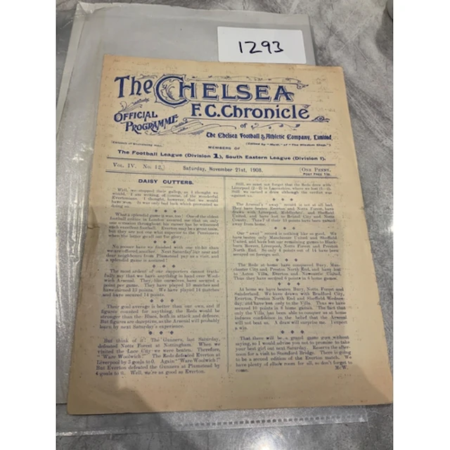 1908 - 1909 Chelsea v Salisbury City Football Programme: Fri...