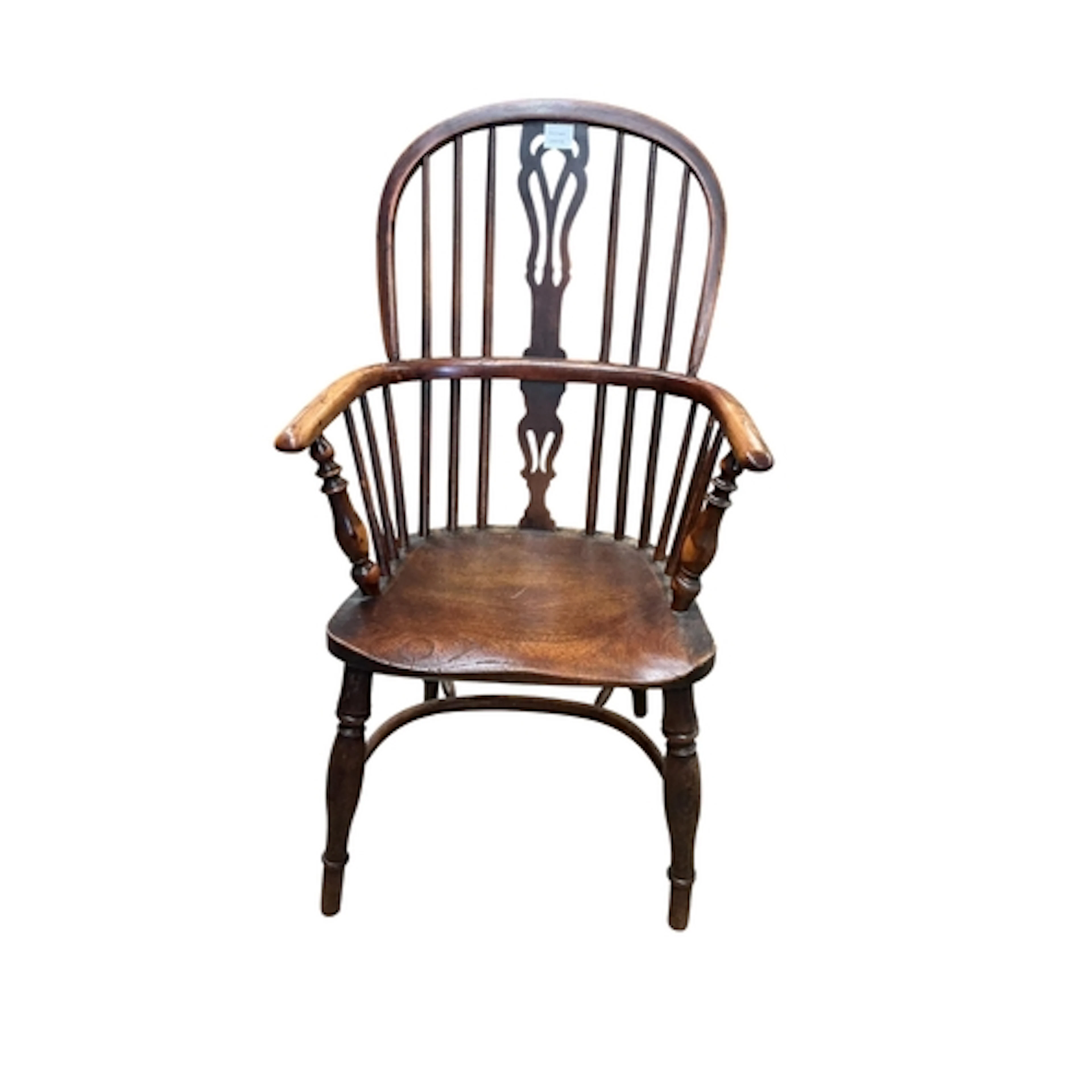 A mid 19th century yew, ash and elm Windsor armchair, width ...