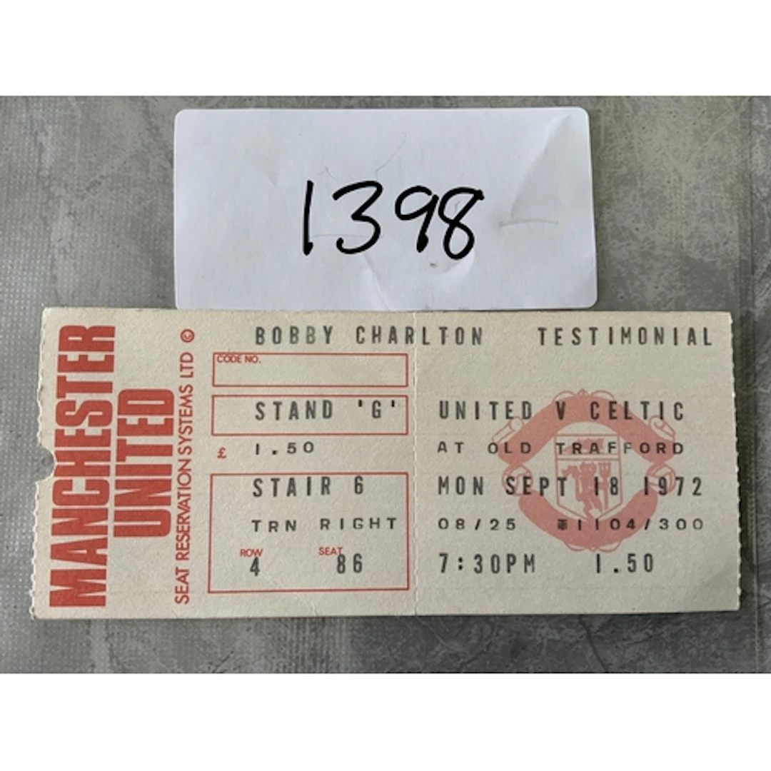 1972 Manchester United v Celtic Football Ticket: Bobby Charl...
