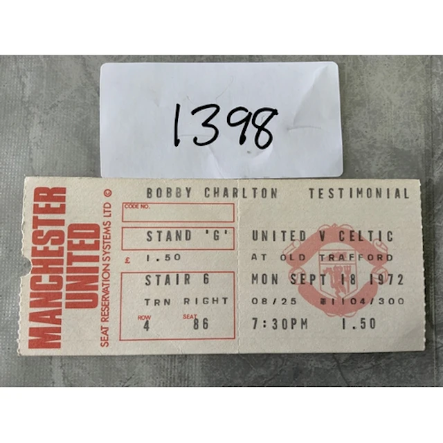 1972 Manchester United v Celtic Football Ticket: Bobby Charl...