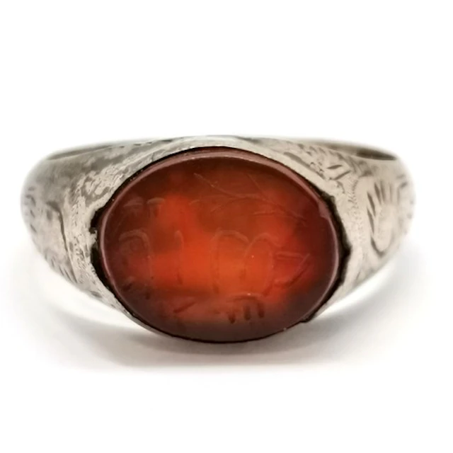 Antique Middle Eastern unmarked silver carnelian seal signet...