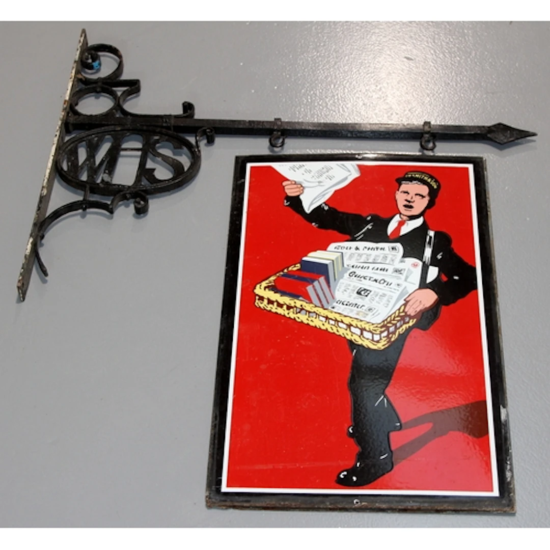 Antique WS Smith & Son double sided enamel hanging sign c/w ...