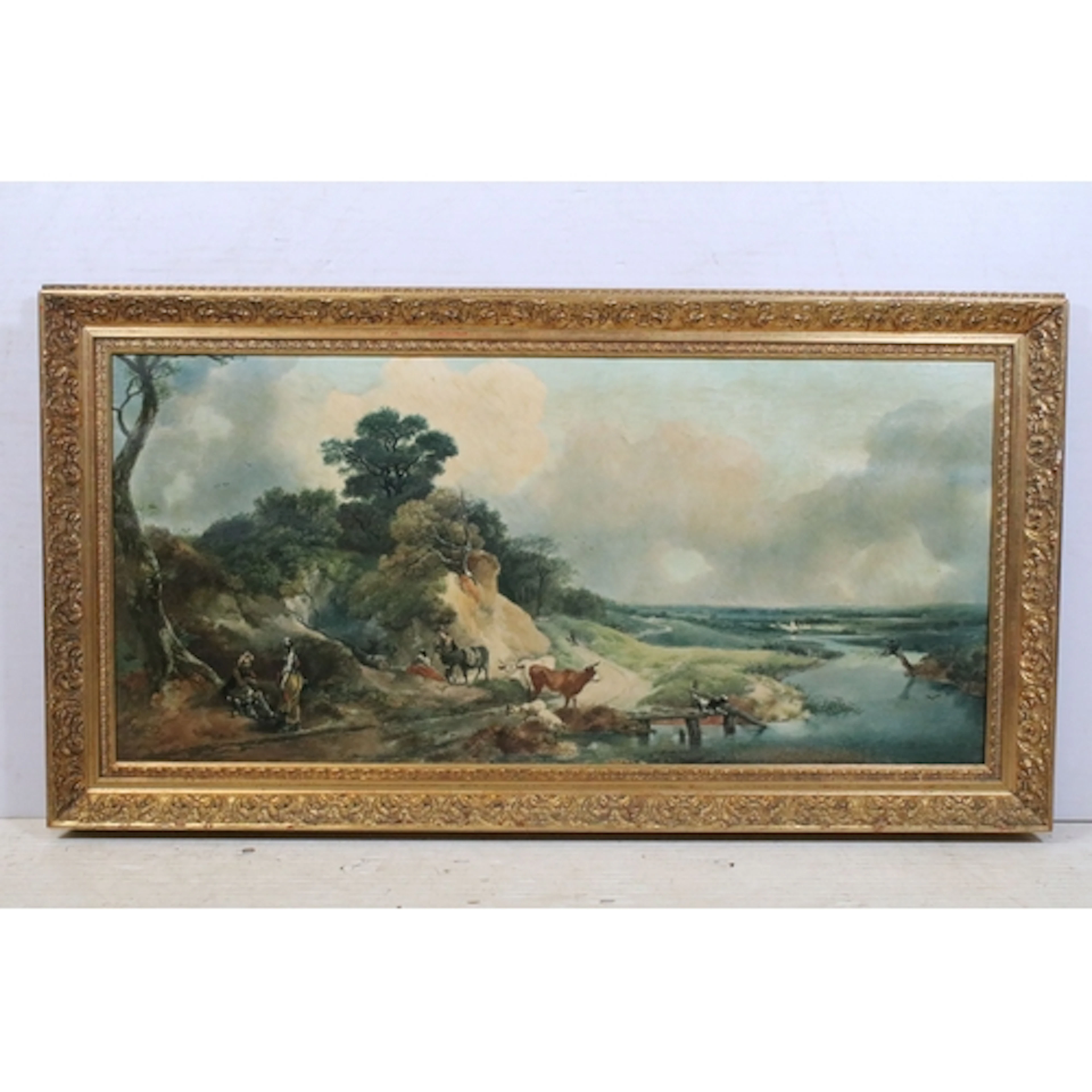 Traditional extensive country landscape with figures and cat...