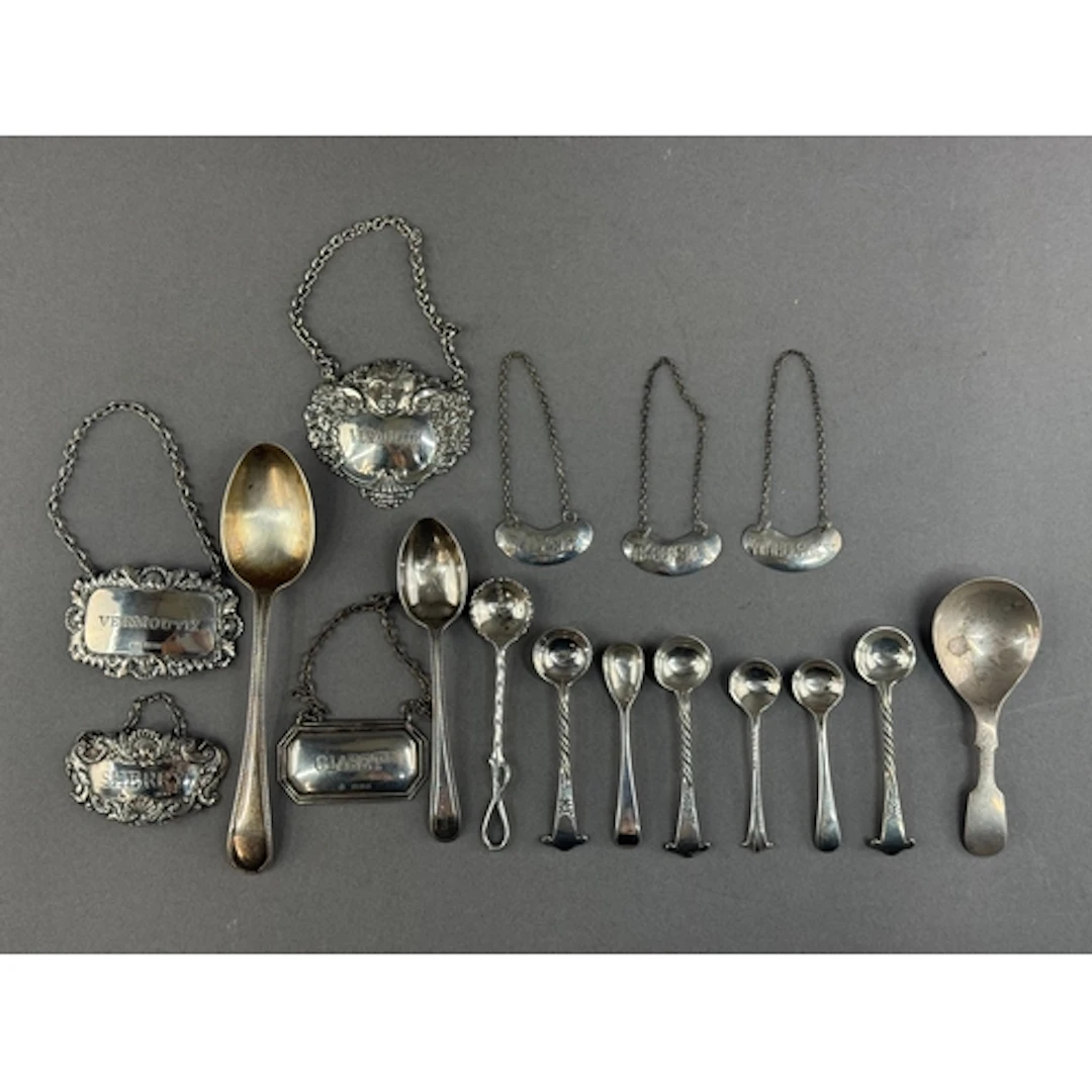 Silver: three kidney shaped decanter labels all marked 'Whis...