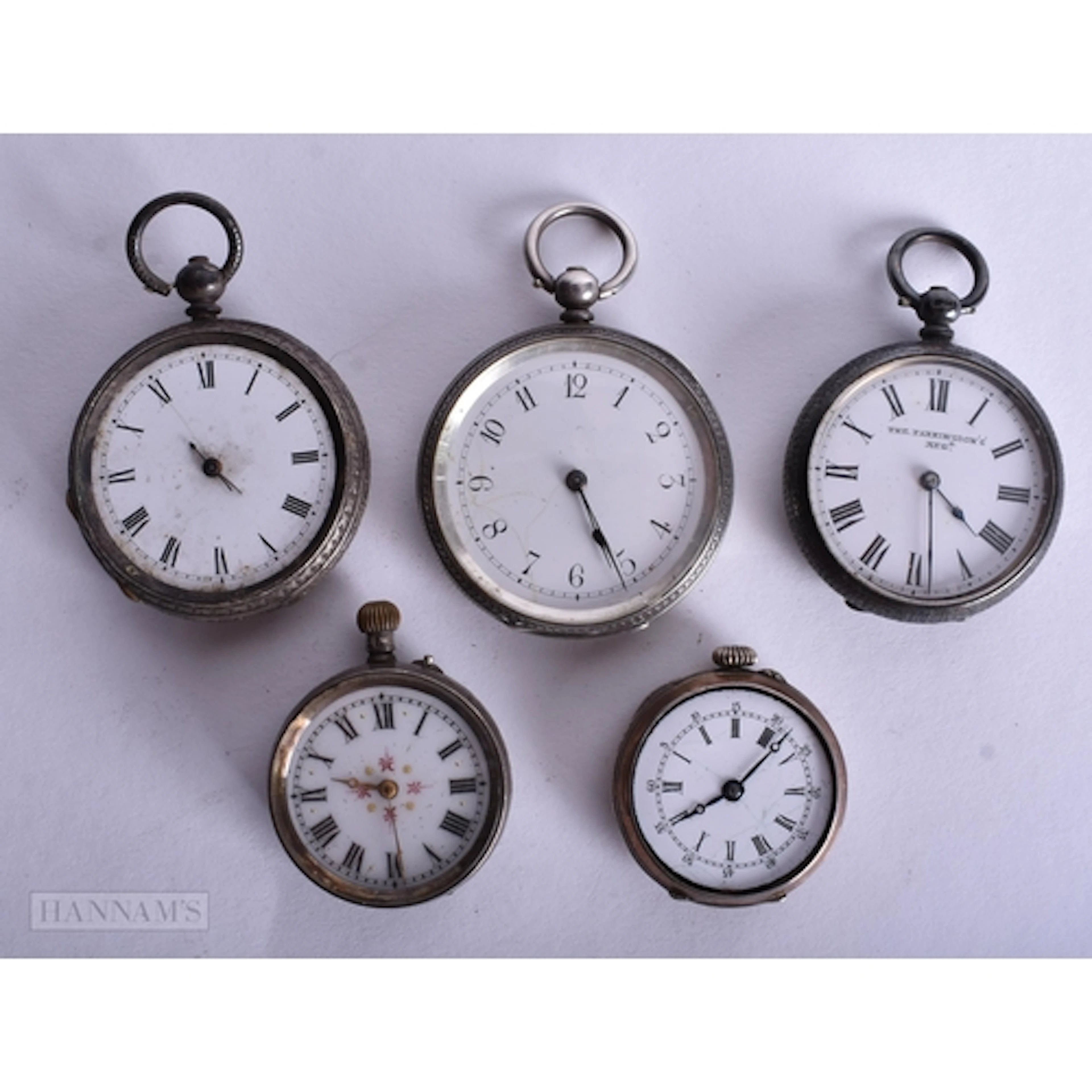 Five Silver Cased Fob/Pocket Watches. 3 x Fine Silver, Birmi...